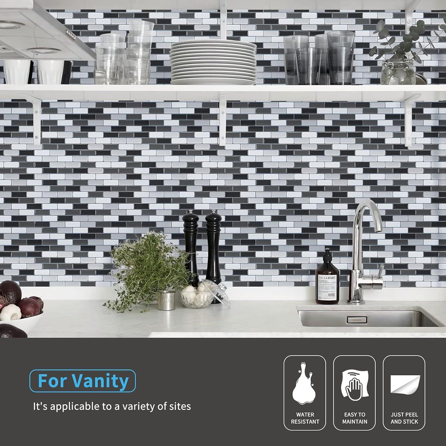 imageArt3d A17014P6 Peel and Stick backsplash Tile 6 Sheets A1701412 x12Blackwhite