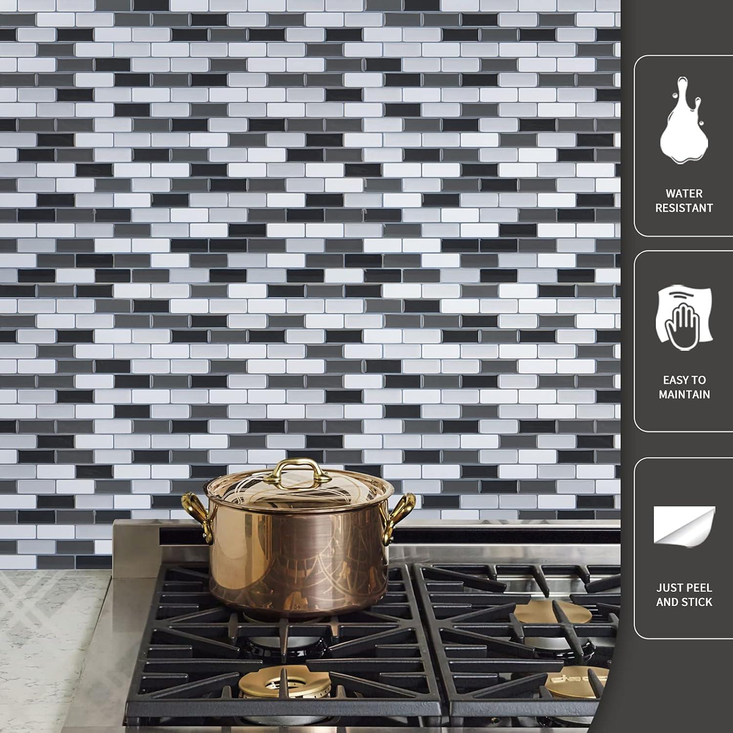 imageArt3d A17014P6 Peel and Stick backsplash Tile 6 Sheets A1701412 x12Blackwhite