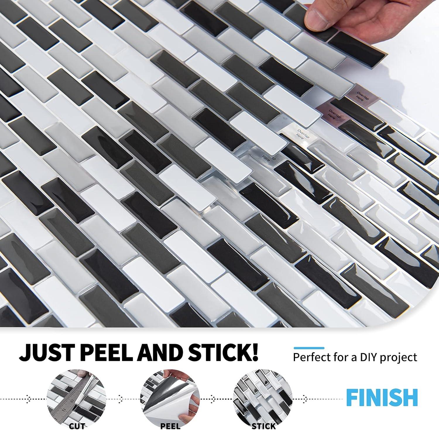 imageArt3d A17014P6 Peel and Stick backsplash Tile 6 Sheets A1701412 x12Blackwhite