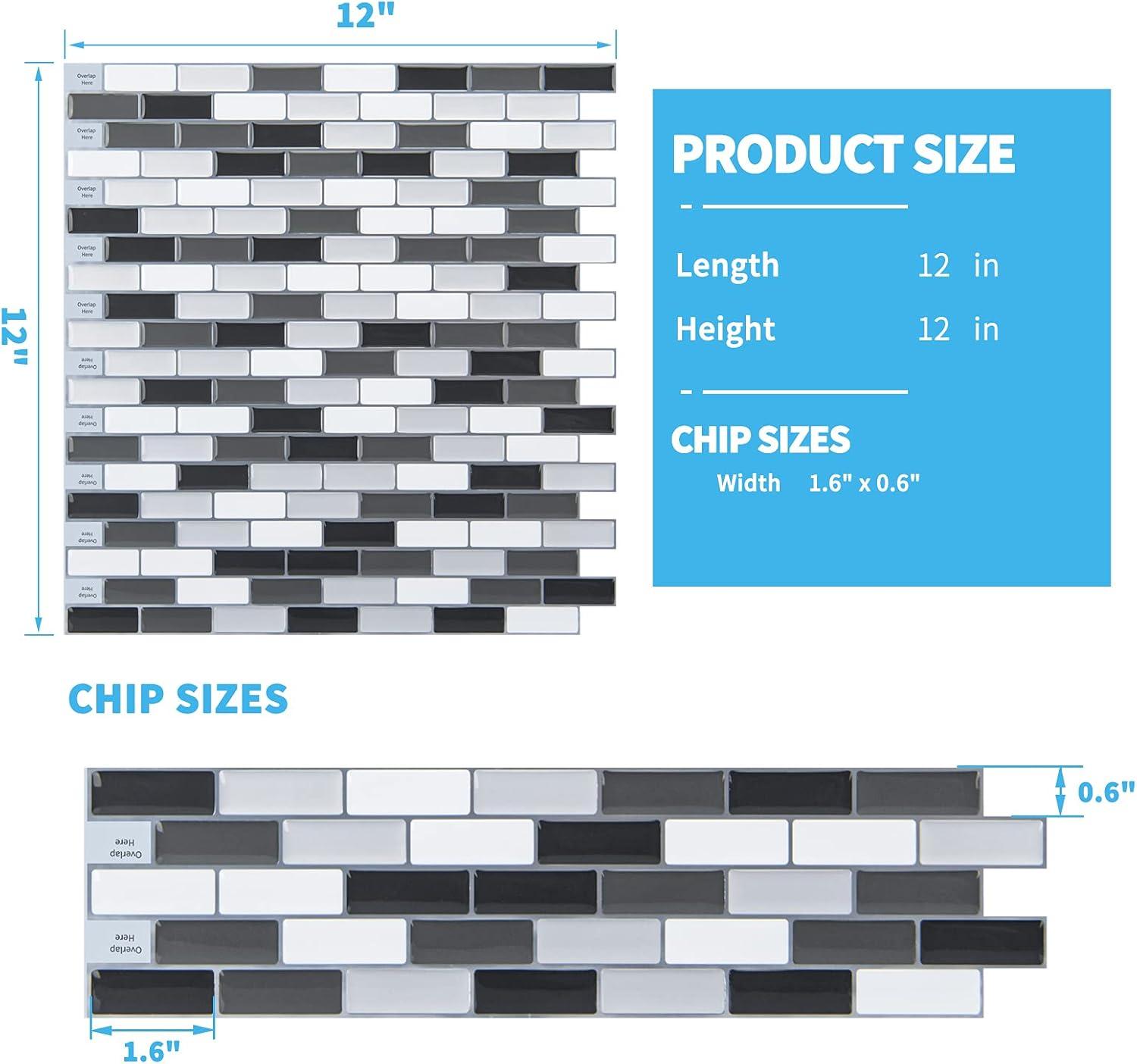 imageArt3d A17014P6 Peel and Stick backsplash Tile 6 Sheets A1701412 x12Blackwhite
