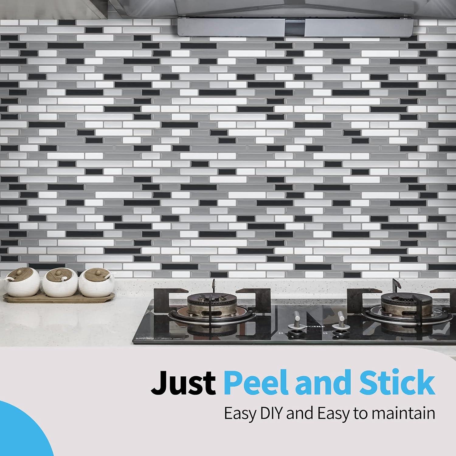 imageArt3d A17014P6 Peel and Stick backsplash Tile 6 Sheets A1701412 x12Graywhite