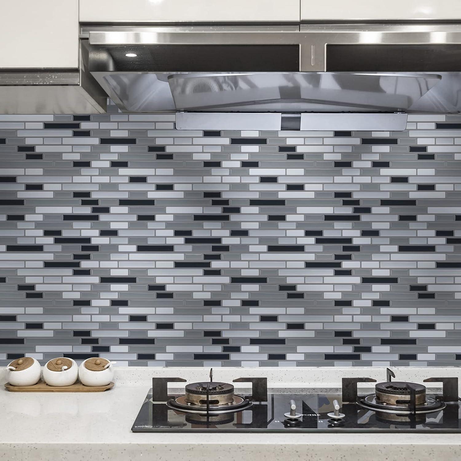 imageArt3d A17014P6 Peel and Stick backsplash Tile 6 Sheets A1701412 x12Graywhite