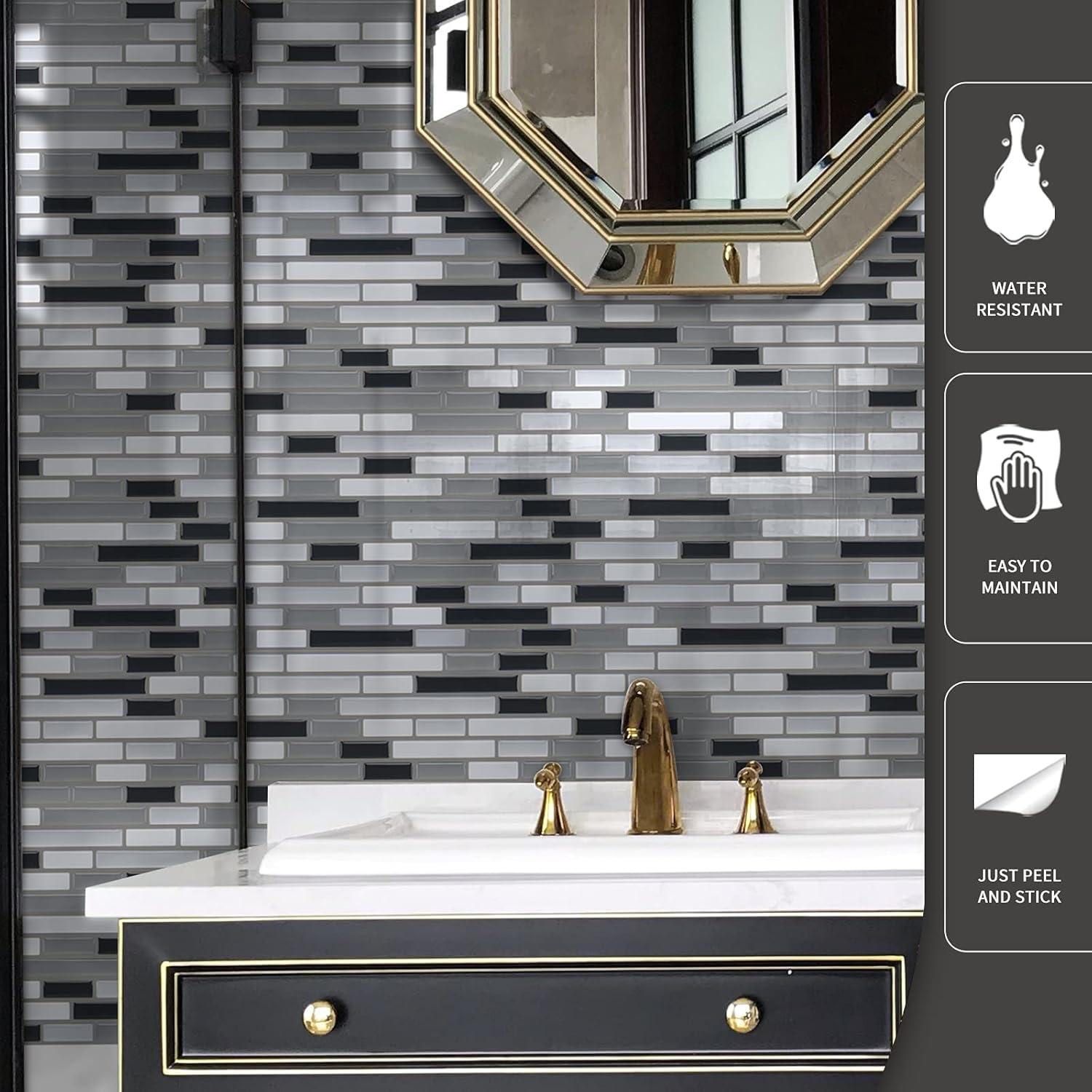 imageArt3d A17014P6 Peel and Stick backsplash Tile 6 Sheets A1701412 x12Graywhite