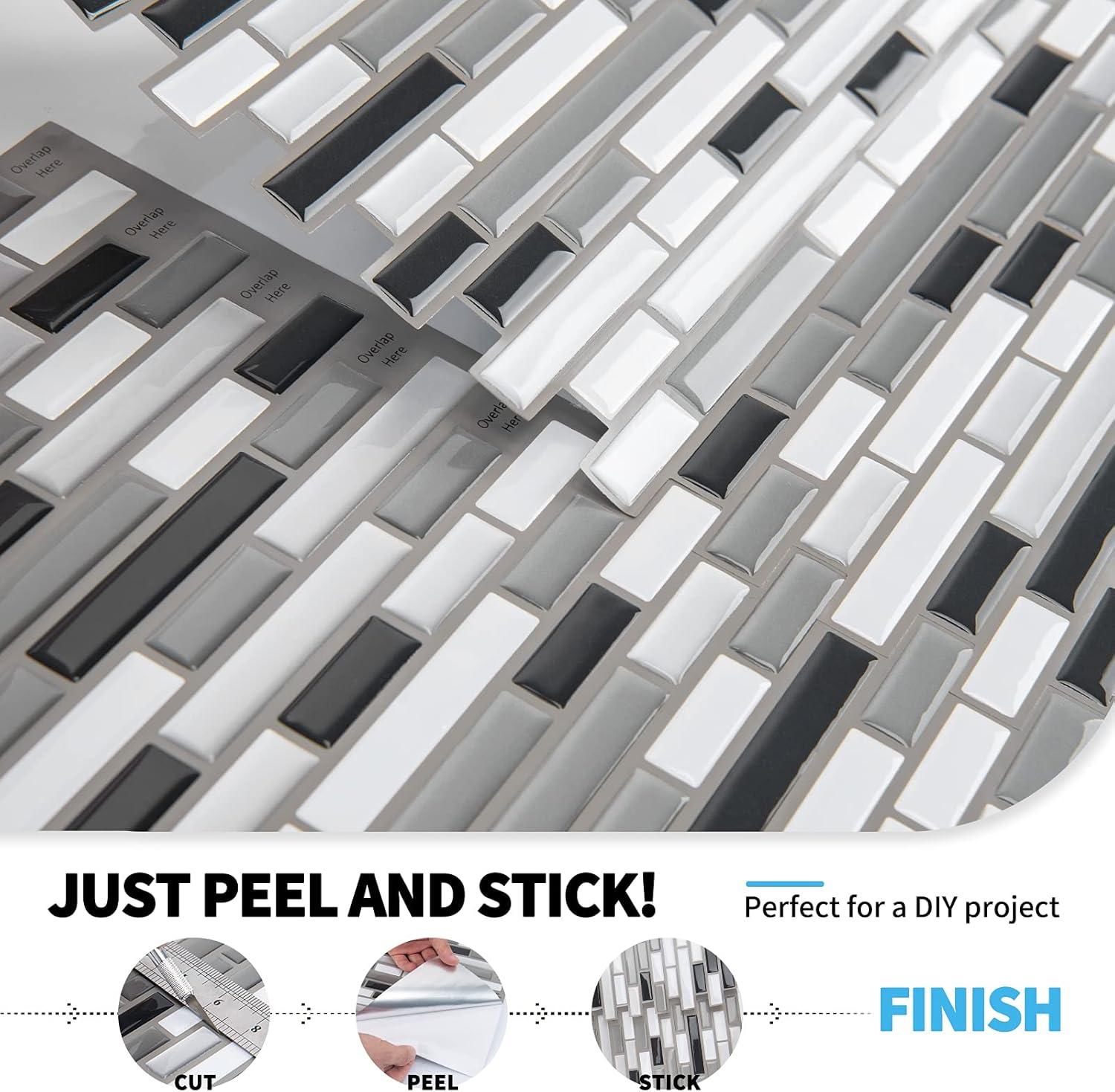 imageArt3d A17014P6 Peel and Stick backsplash Tile 6 Sheets A1701412 x12Graywhite