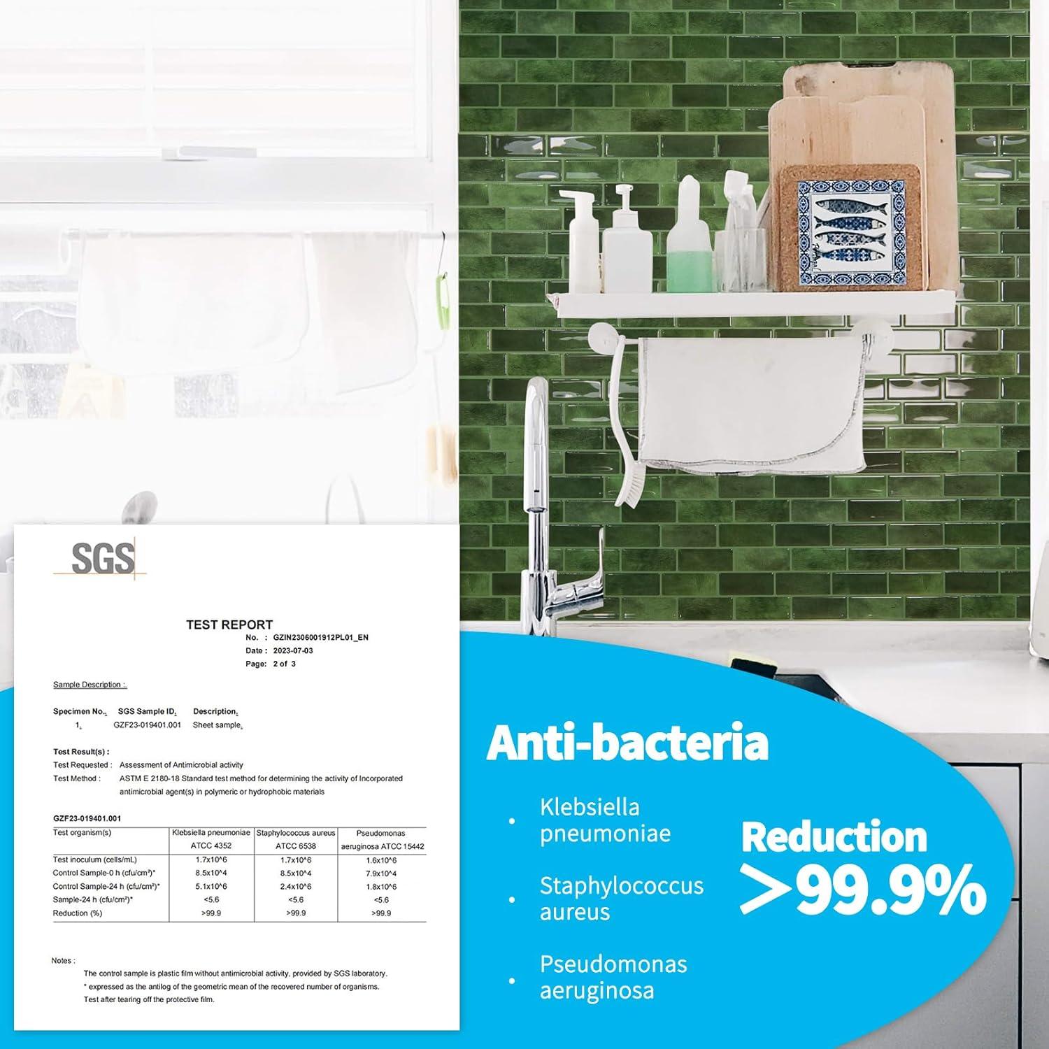 imageArt3d A17014P6 Peel and Stick backsplash Tile 6 Sheets A1701412 x12Jade Green