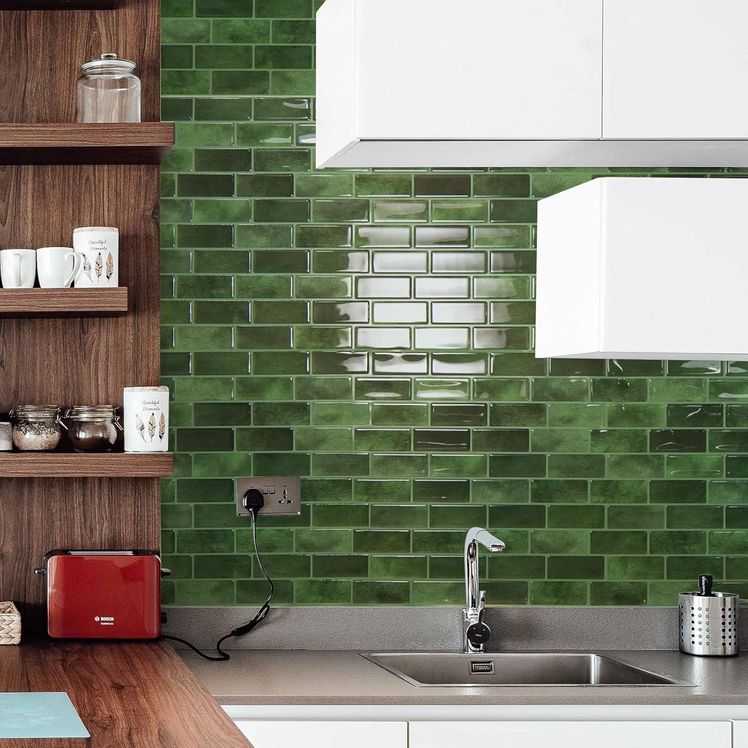 imageArt3d A17014P6 Peel and Stick backsplash Tile 6 Sheets A1701412 x12Jade Green