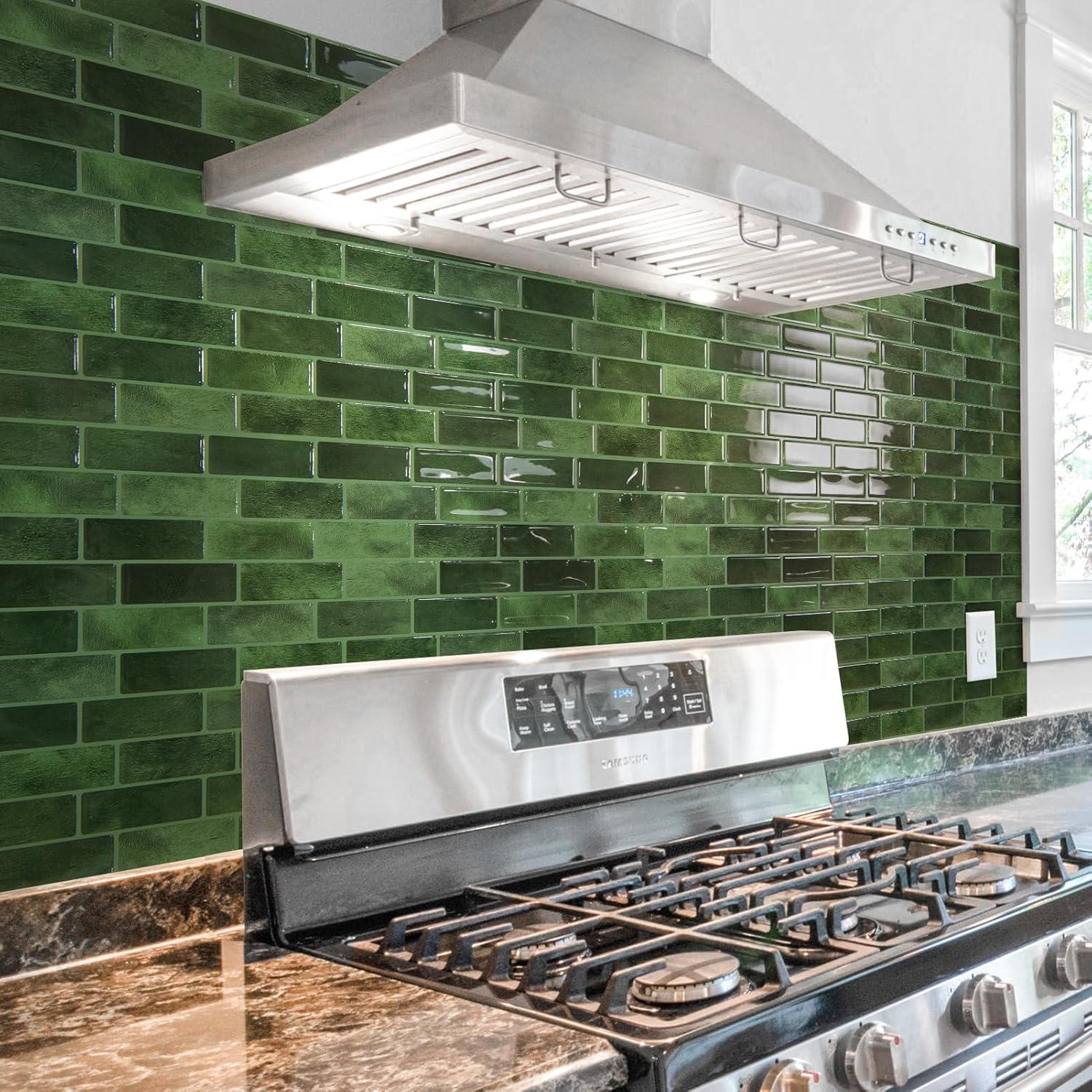 imageArt3d A17014P6 Peel and Stick backsplash Tile 6 Sheets A1701412 x12Jade Green