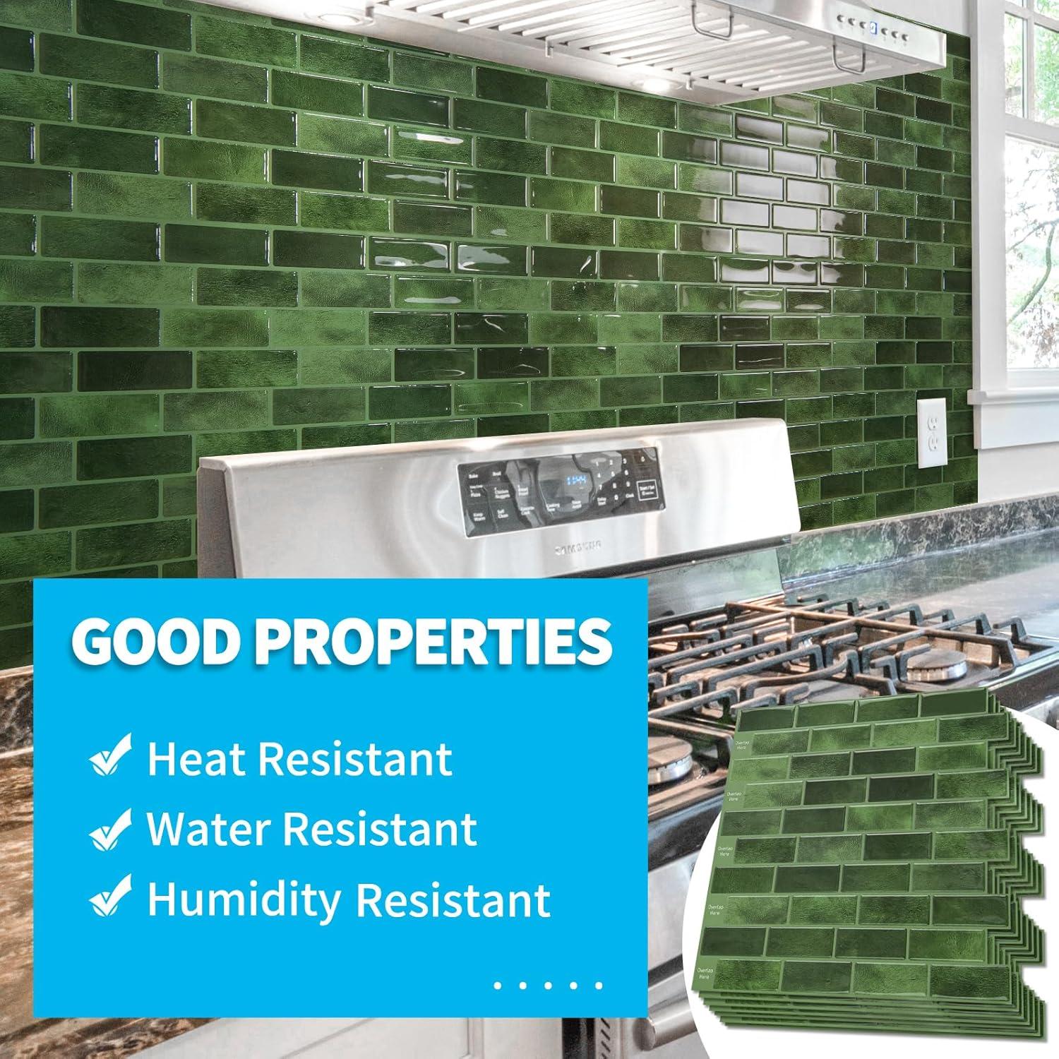 imageArt3d A17014P6 Peel and Stick backsplash Tile 6 Sheets A1701412 x12Jade Green