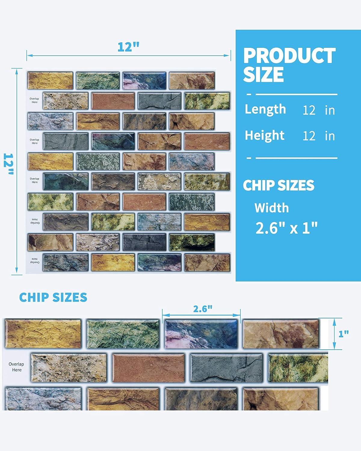 imageArt3d A17014P6 Peel and Stick backsplash Tile 6 Sheets A1701412 x12Multicolor