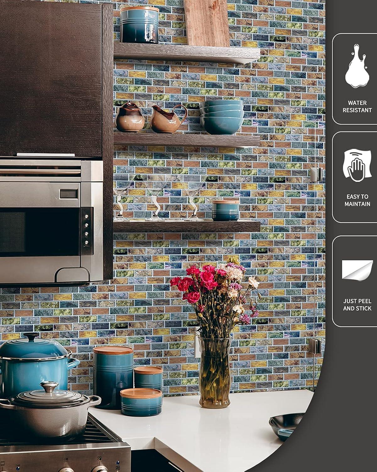 imageArt3d A17014P6 Peel and Stick backsplash Tile 6 Sheets A1701412 x12Multicolor