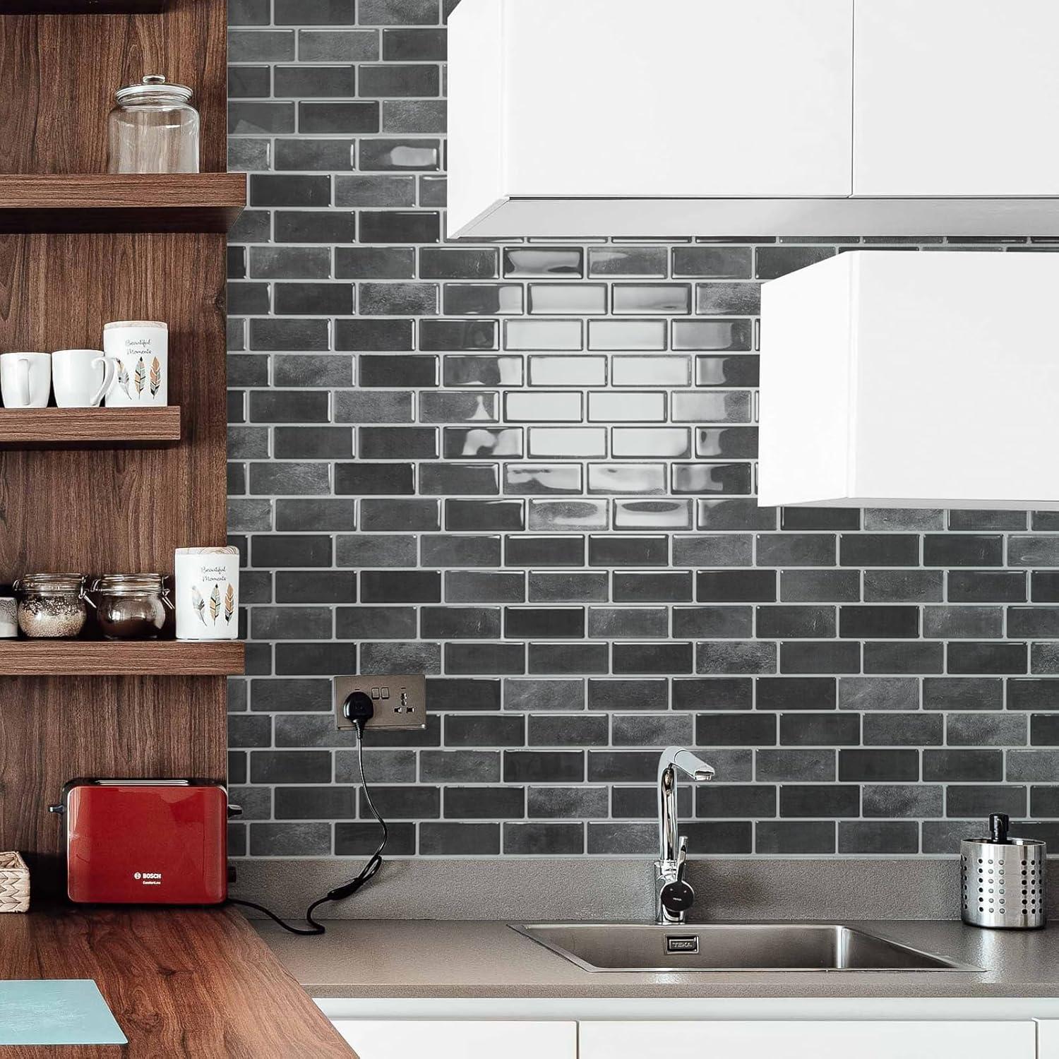 imageArt3d A17014P6 Peel and Stick backsplash Tile 6 Sheets A1701412 x12Smoky Black