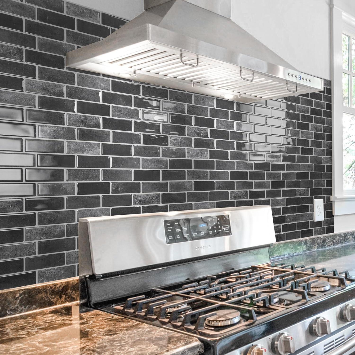 imageArt3d A17014P6 Peel and Stick backsplash Tile 6 Sheets A1701412 x12Smoky Black