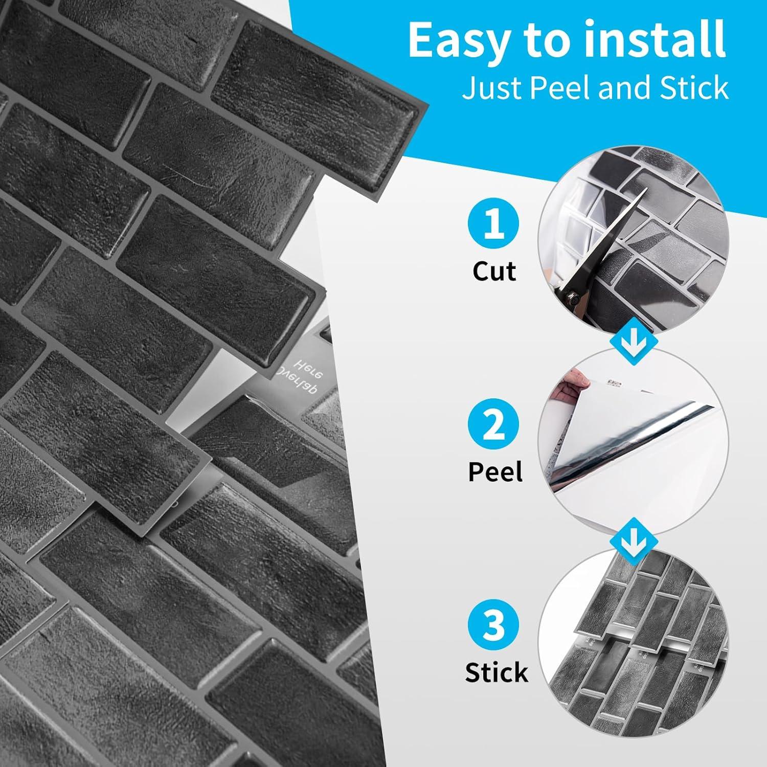 imageArt3d A17014P6 Peel and Stick backsplash Tile 6 Sheets A1701412 x12Smoky Black