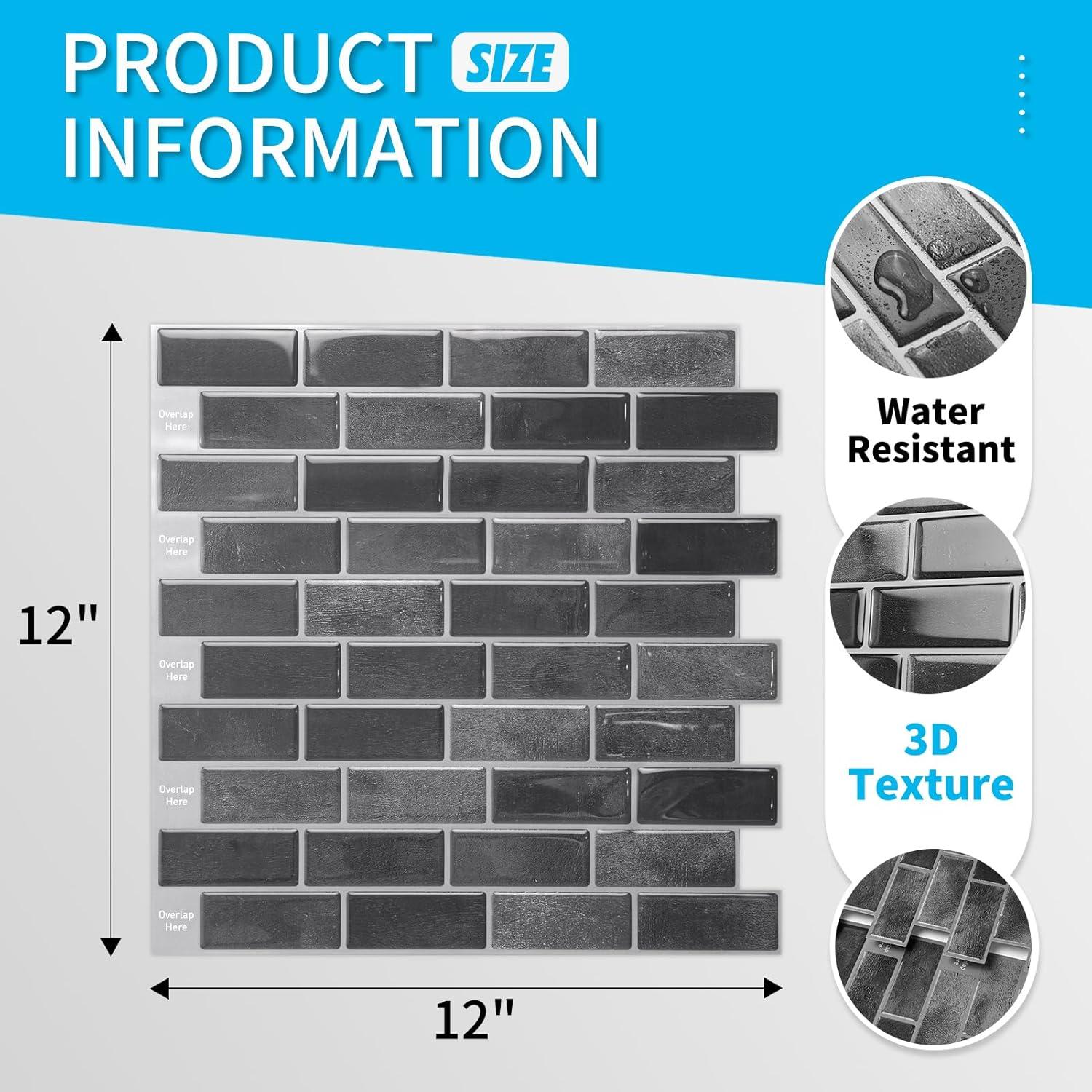 imageArt3d A17014P6 Peel and Stick backsplash Tile 6 Sheets A1701412 x12Smoky Black