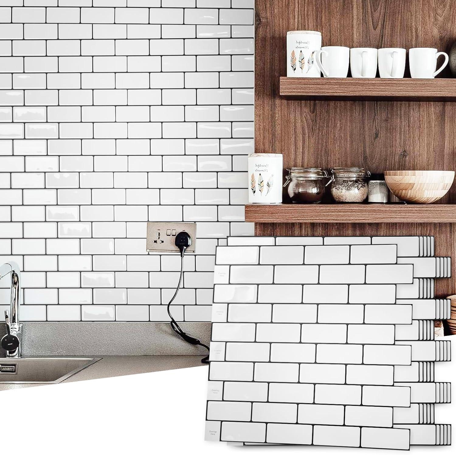 imageArt3d A17014P6 Peel and Stick backsplash Tile 6 Sheets A1701412 x12Warm White With Black Grout