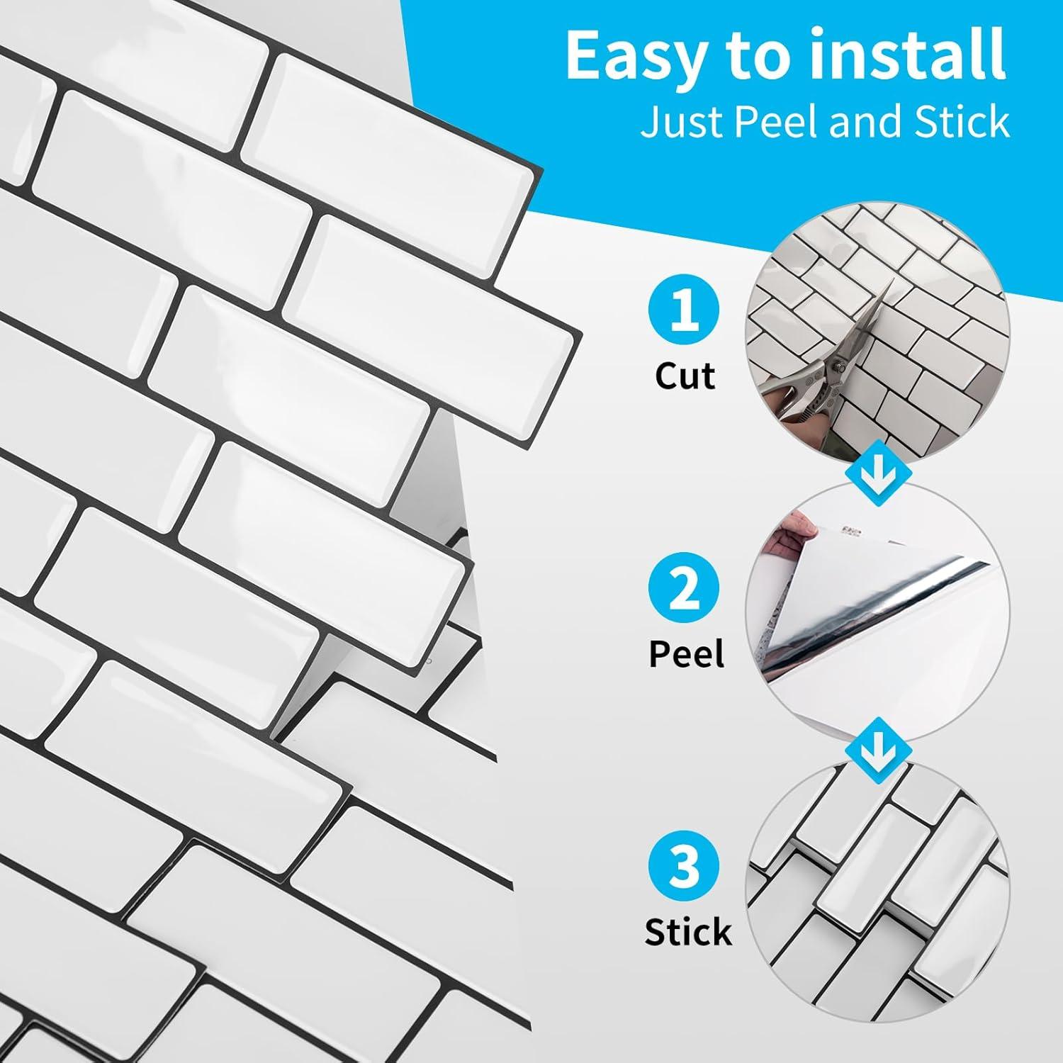 imageArt3d A17014P6 Peel and Stick backsplash Tile 6 Sheets A1701412 x12Warm White With Black Grout