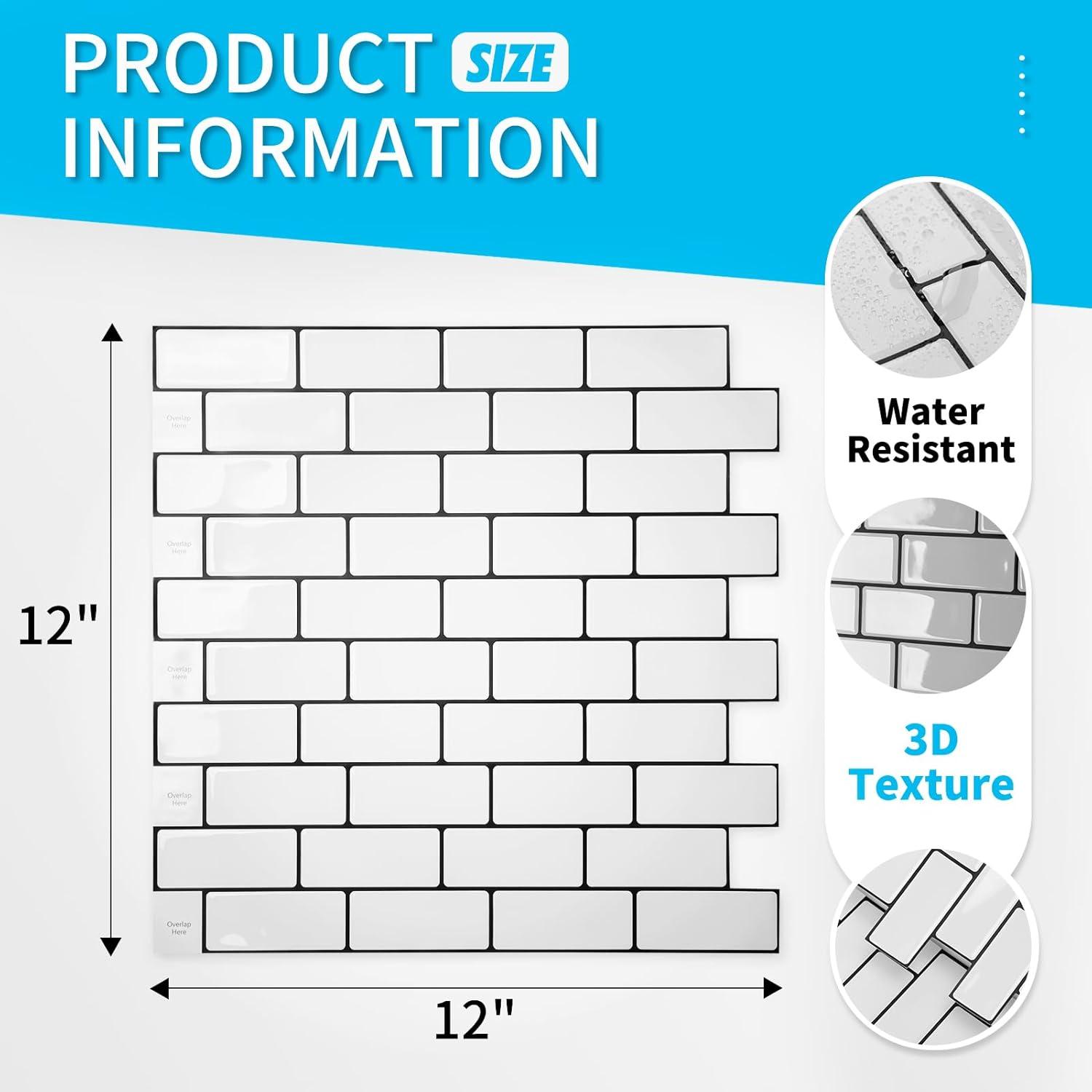 imageArt3d A17014P6 Peel and Stick backsplash Tile 6 Sheets A1701412 x12Warm White With Black Grout