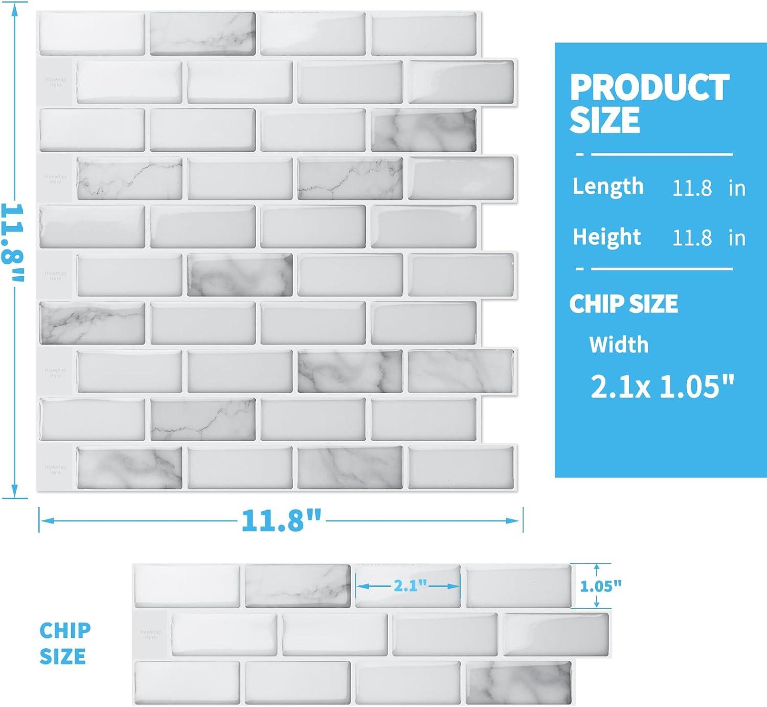 imageArt3d A17014P6 Peel and Stick backsplash Tile 6 Sheets A1701412 x12White Marble