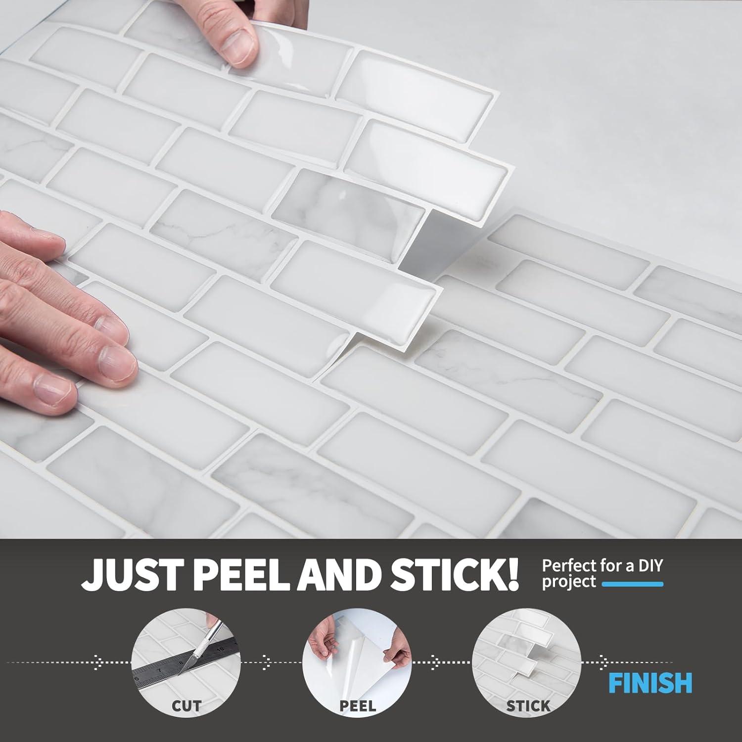 imageArt3d A17014P6 Peel and Stick backsplash Tile 6 Sheets A1701412 x12White Marble