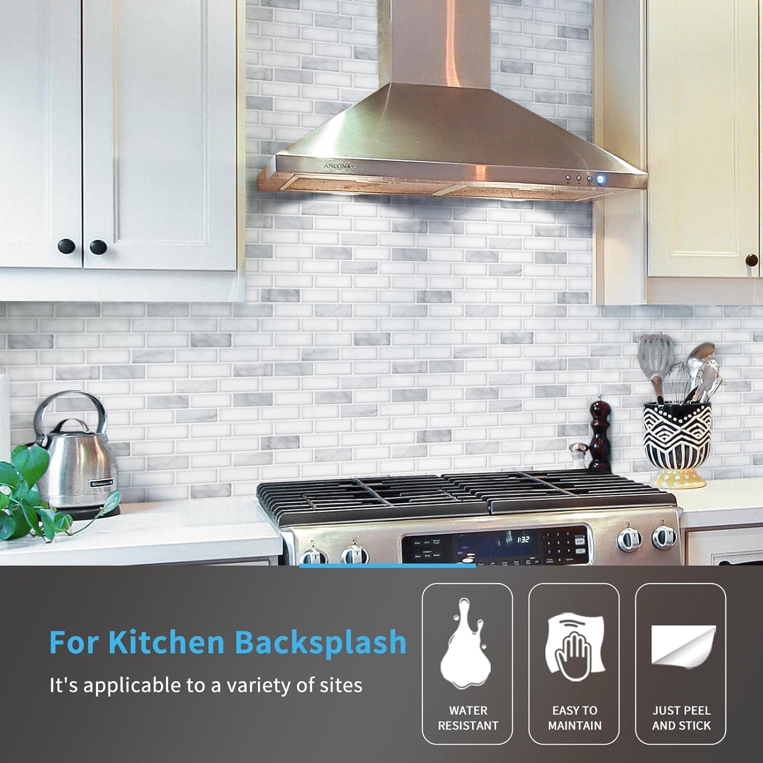 imageArt3d A17014P6 Peel and Stick backsplash Tile 6 Sheets A1701412 x12White Marble