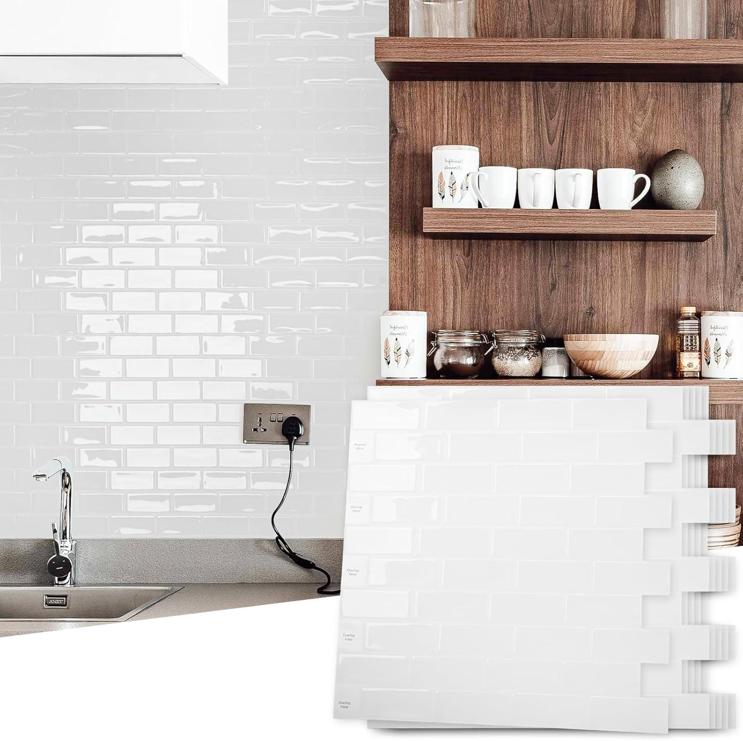 imageArt3d A17014P6 Peel and Stick backsplash Tile 6 Sheets A1701412 x12White Washed