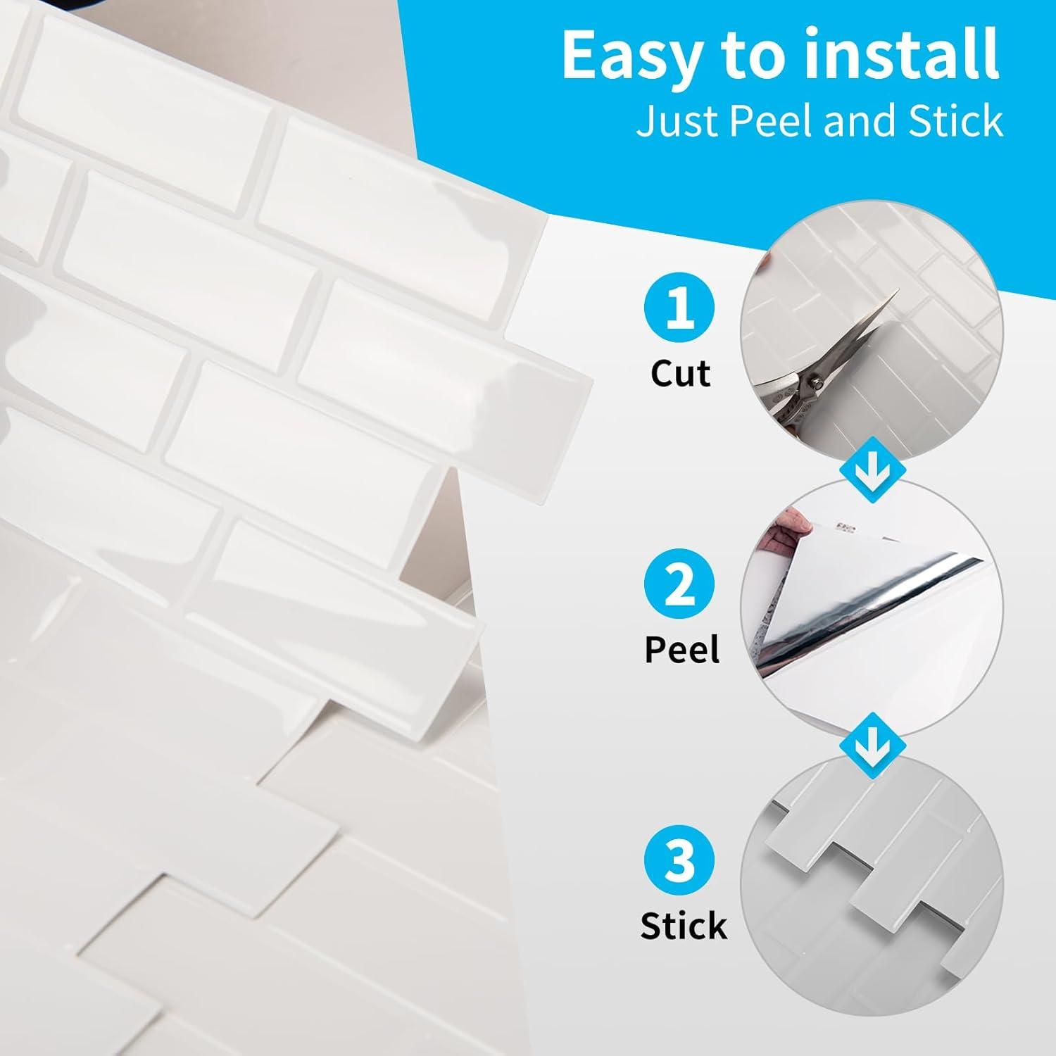 imageArt3d A17014P6 Peel and Stick backsplash Tile 6 Sheets A1701412 x12White Washed