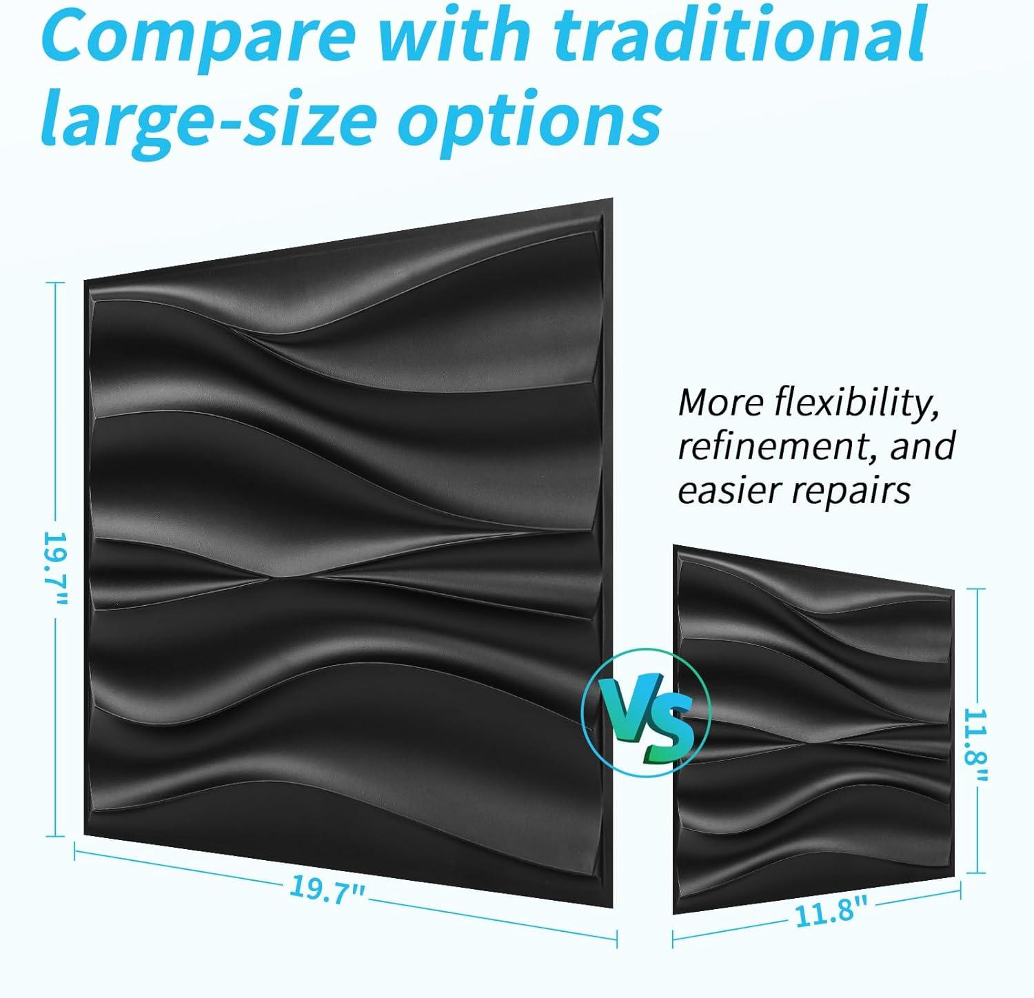 imageArt3d White PVC 3D Wall Panels  32 SqFT of Stylish Wall Decor for Home ampamp Commercial Spaces3D Wavy Black