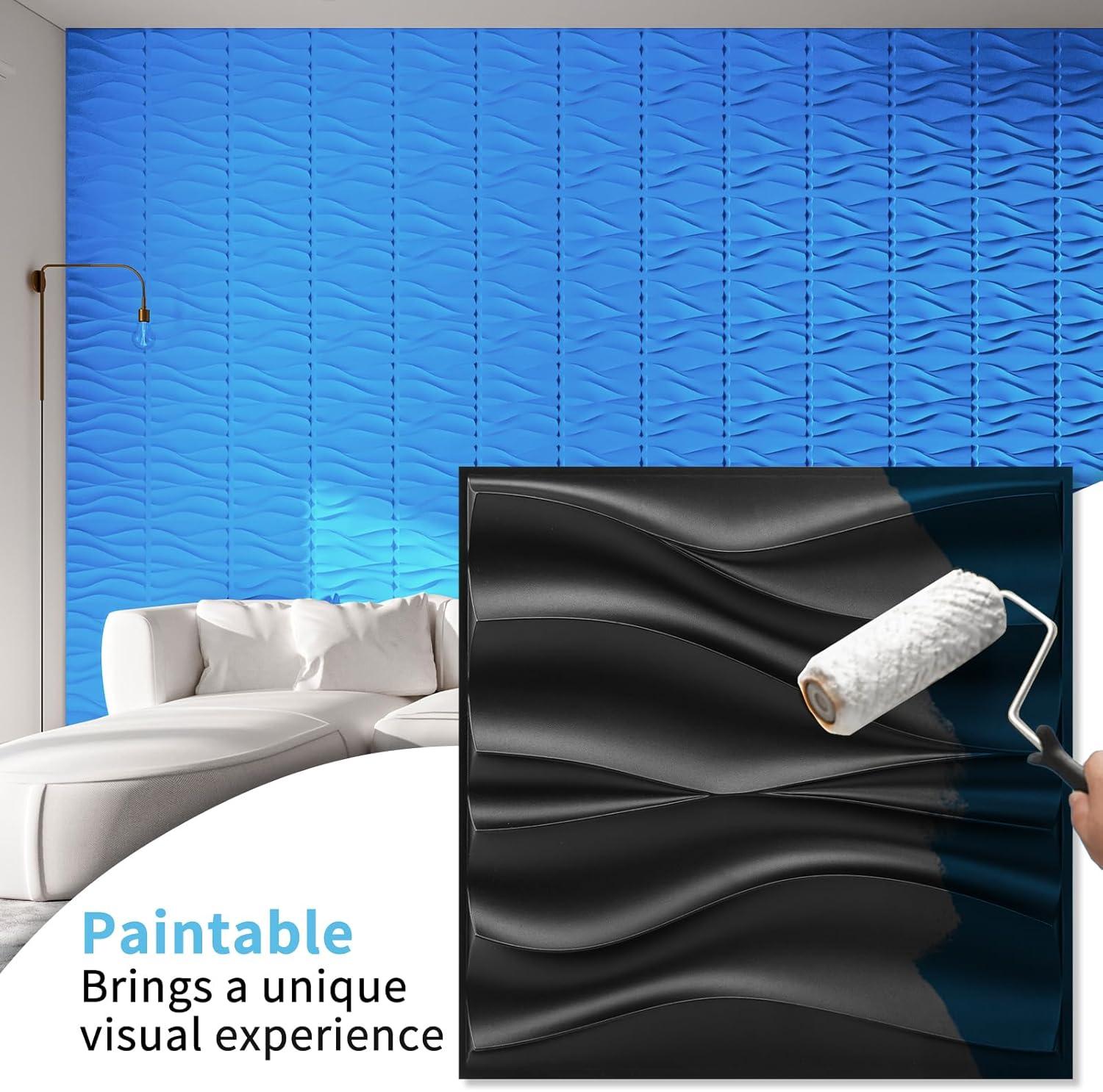 imageArt3d White PVC 3D Wall Panels  32 SqFT of Stylish Wall Decor for Home ampamp Commercial Spaces3D Wavy Black