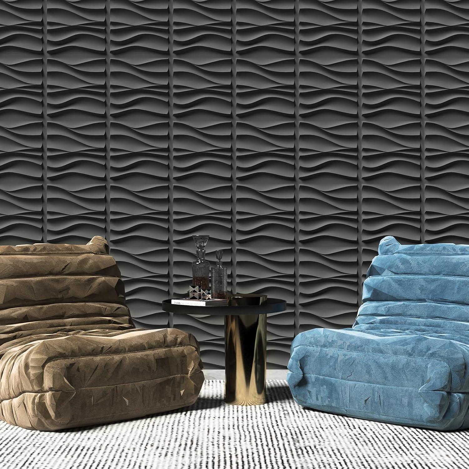 imageArt3d White PVC 3D Wall Panels  32 SqFT of Stylish Wall Decor for Home ampamp Commercial Spaces3D Wavy Black