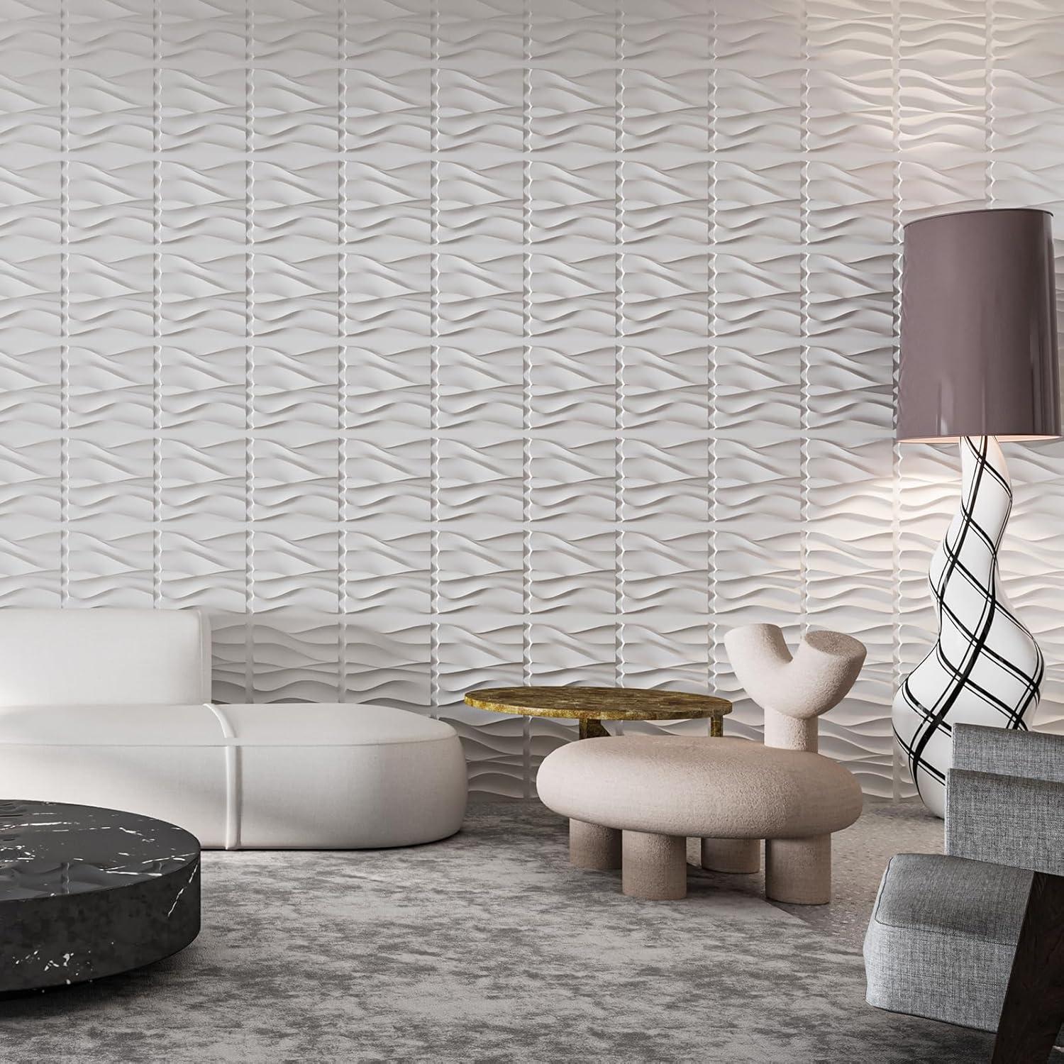 imageArt3d White PVC 3D Wall Panels  32 SqFT of Stylish Wall Decor for Home ampamp Commercial Spaces3D Wavy White