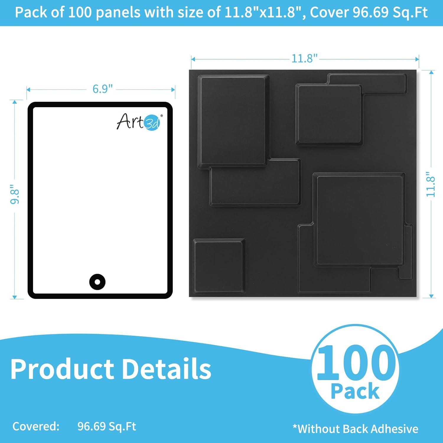 imageArt3d White PVC 3D Wall Panels  32 SqFT of Stylish Wall Decor for Home ampamp Commercial SpacesBlock Black