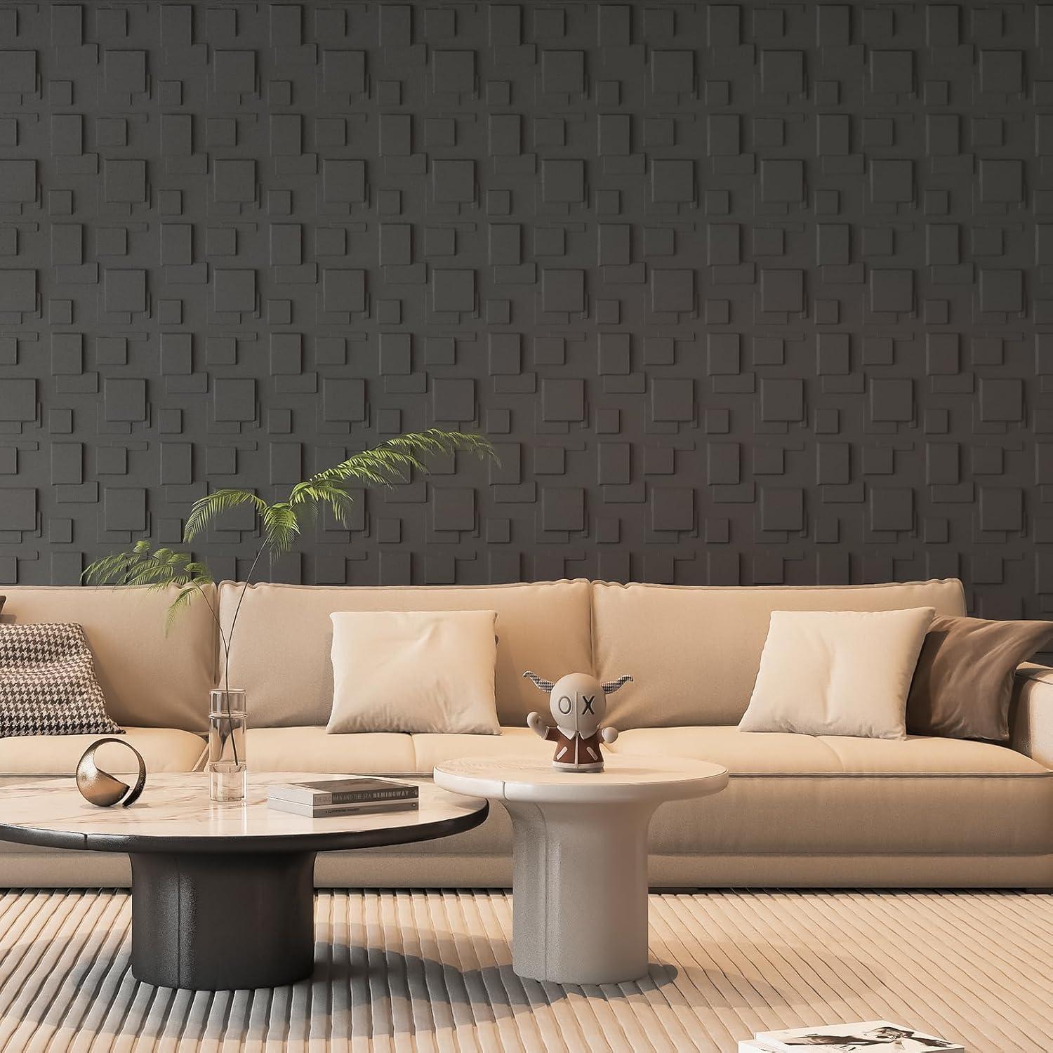 imageArt3d White PVC 3D Wall Panels  32 SqFT of Stylish Wall Decor for Home ampamp Commercial SpacesBlock Black