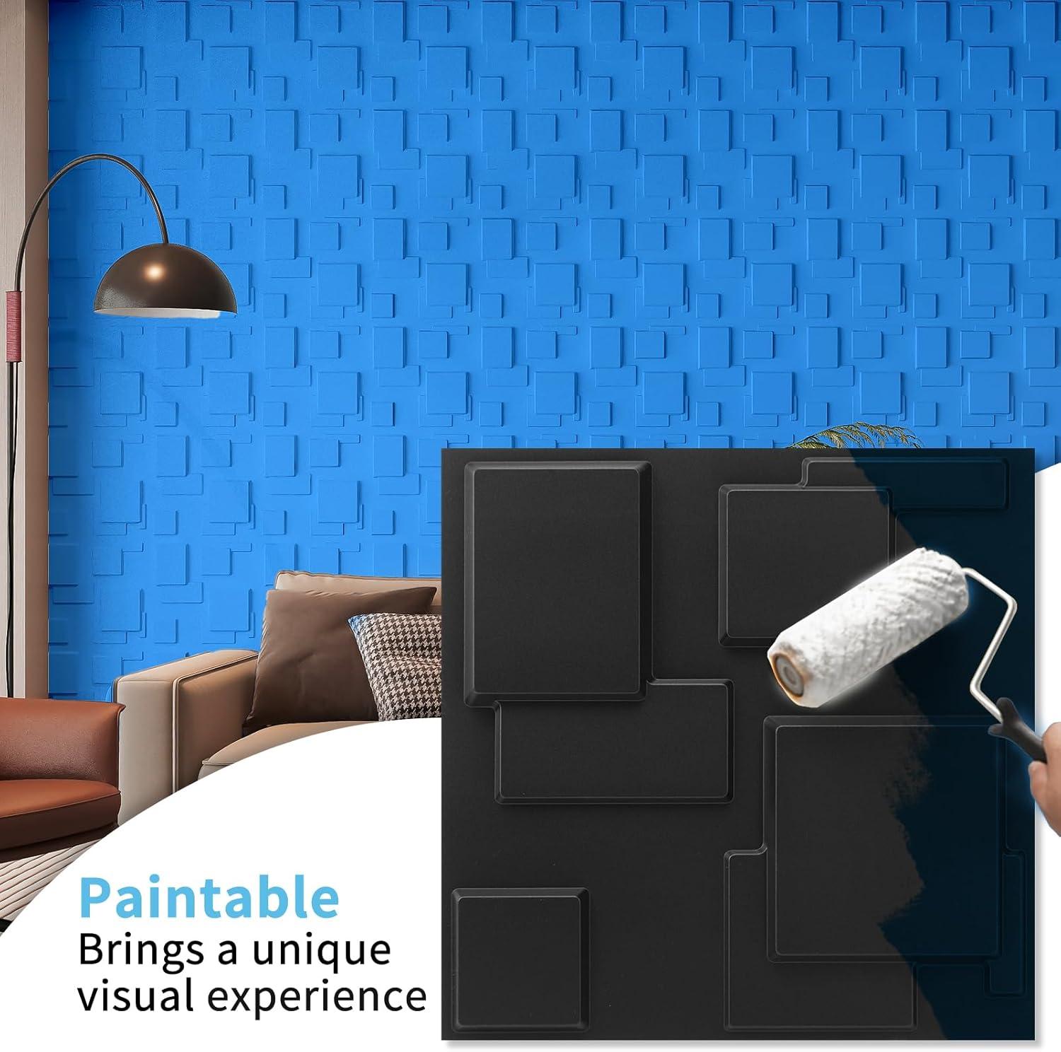 imageArt3d White PVC 3D Wall Panels  32 SqFT of Stylish Wall Decor for Home ampamp Commercial SpacesBlock Black