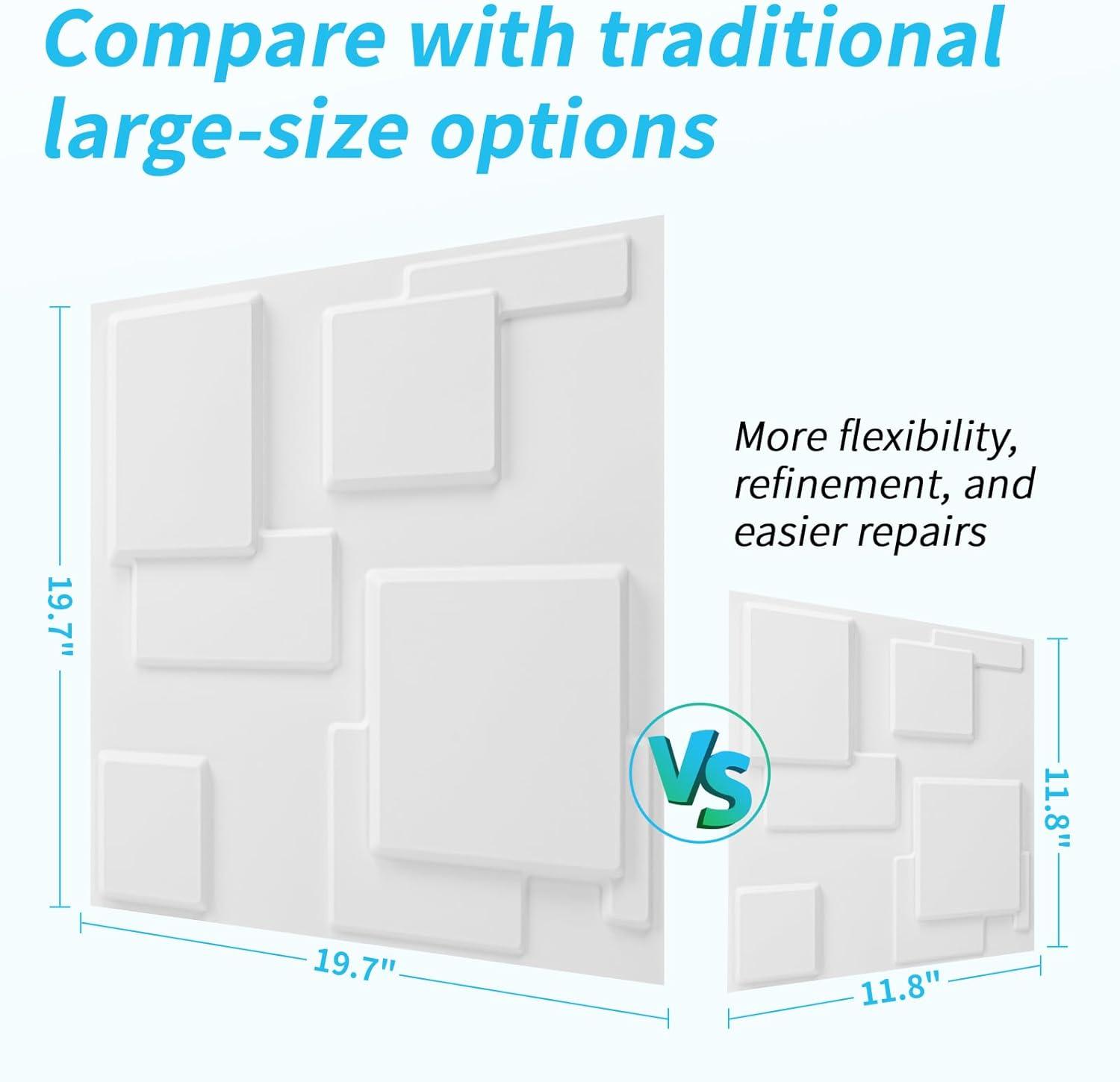 imageArt3d White PVC 3D Wall Panels  32 SqFT of Stylish Wall Decor for Home ampamp Commercial SpacesBlock White
