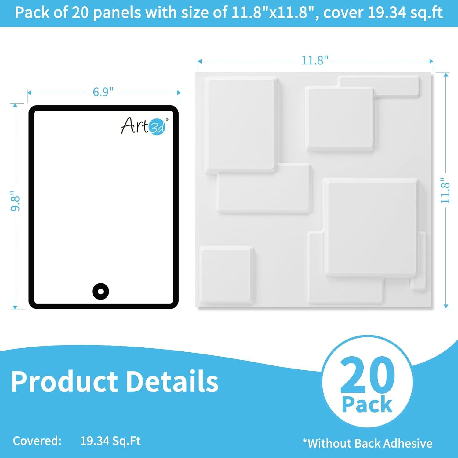 imageArt3d White PVC 3D Wall Panels  32 SqFT of Stylish Wall Decor for Home ampamp Commercial SpacesBlock White