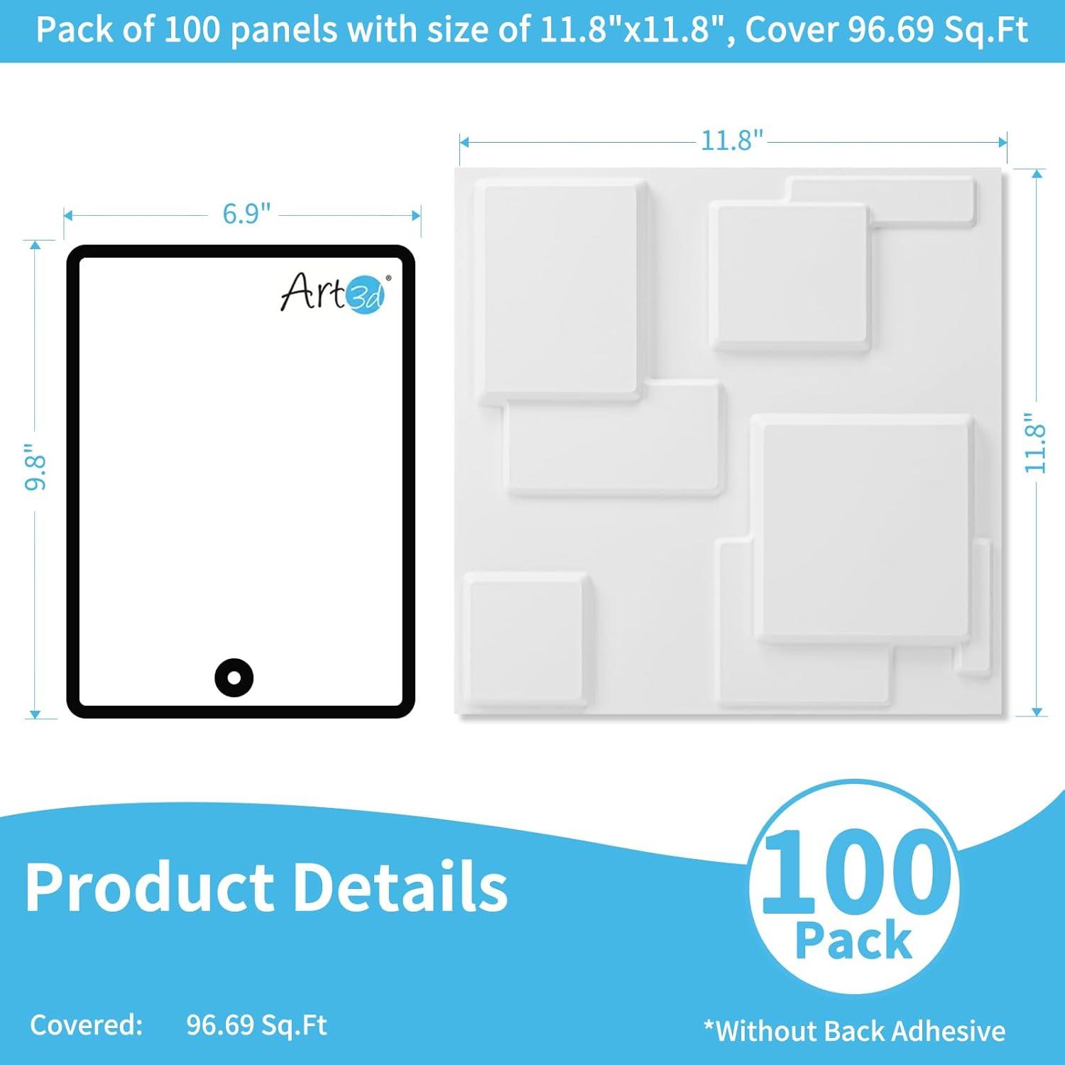 imageArt3d White PVC 3D Wall Panels  32 SqFT of Stylish Wall Decor for Home ampamp Commercial SpacesBlock White