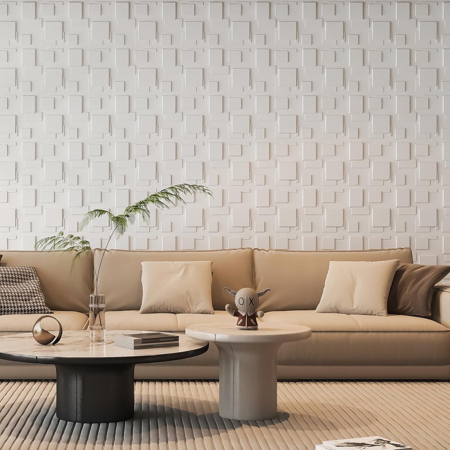 imageArt3d White PVC 3D Wall Panels  32 SqFT of Stylish Wall Decor for Home ampamp Commercial SpacesBlock White