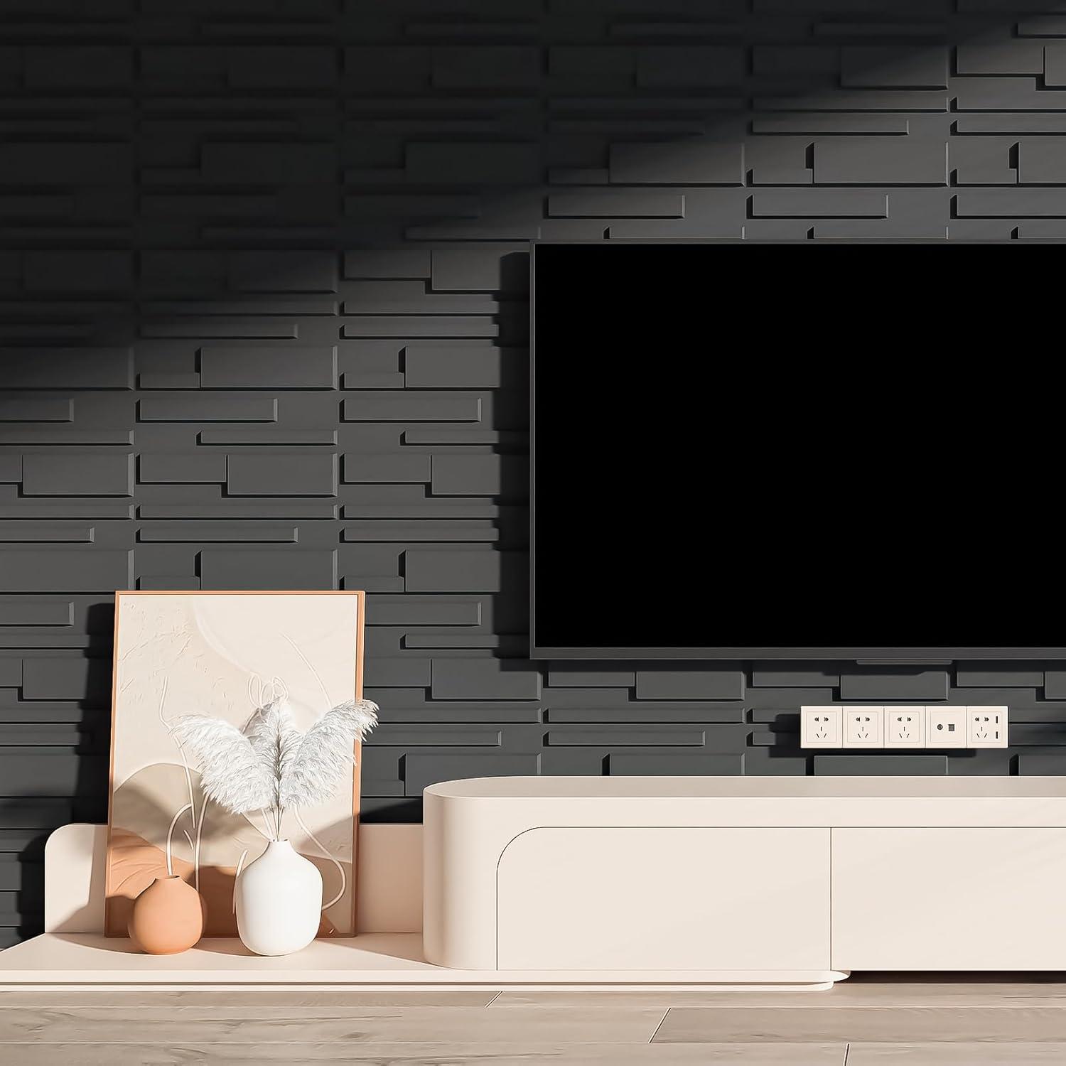 imageArt3d White PVC 3D Wall Panels  32 SqFT of Stylish Wall Decor for Home ampamp Commercial SpacesHorizontal Lines Black