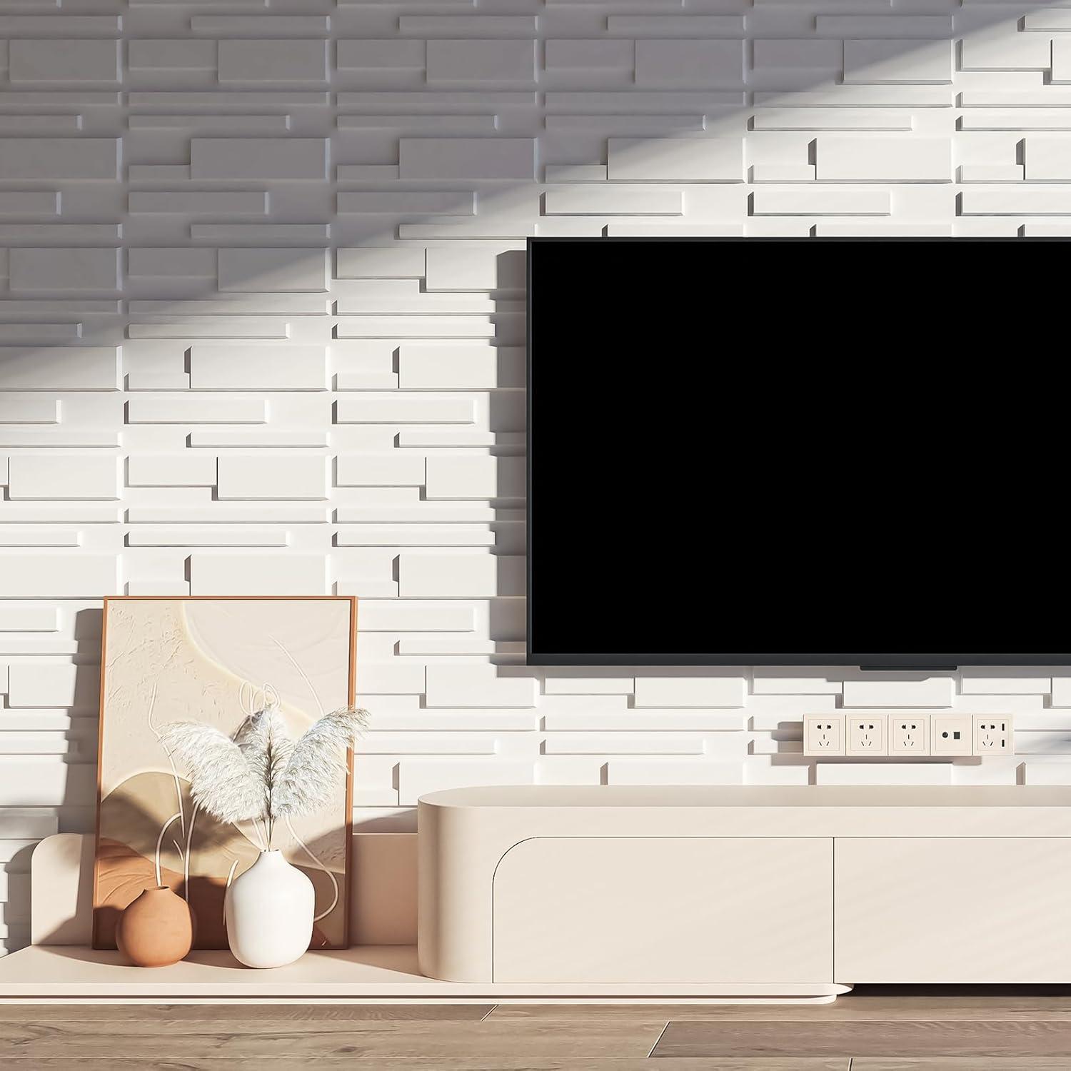 imageArt3d White PVC 3D Wall Panels  32 SqFT of Stylish Wall Decor for Home ampamp Commercial SpacesHorizontal Lines White