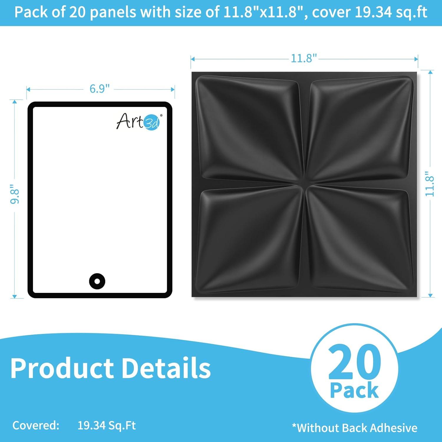 imageArt3d White PVC 3D Wall Panels  32 SqFT of Stylish Wall Decor for Home ampamp Commercial SpacesLucky Leaves Black