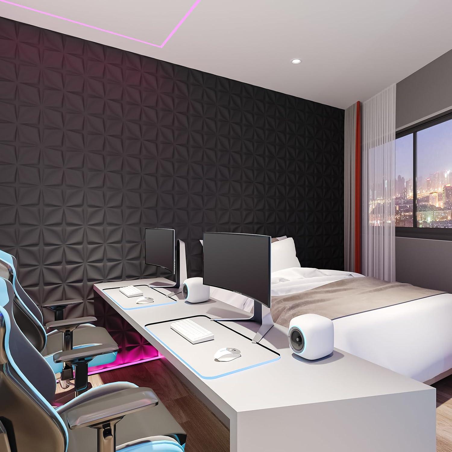 imageArt3d White PVC 3D Wall Panels  32 SqFT of Stylish Wall Decor for Home ampamp Commercial SpacesLucky Leaves Black