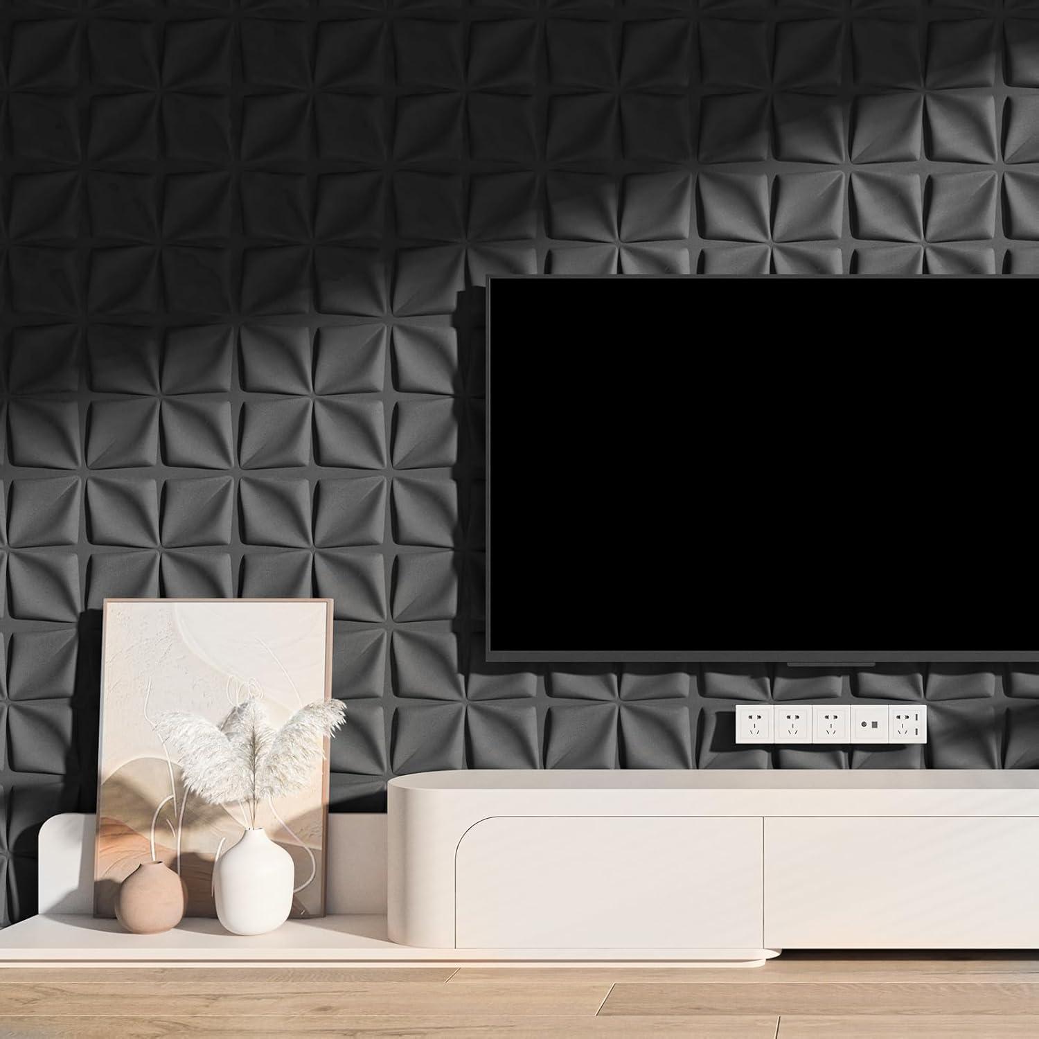 imageArt3d White PVC 3D Wall Panels  32 SqFT of Stylish Wall Decor for Home ampamp Commercial SpacesLucky Leaves Black