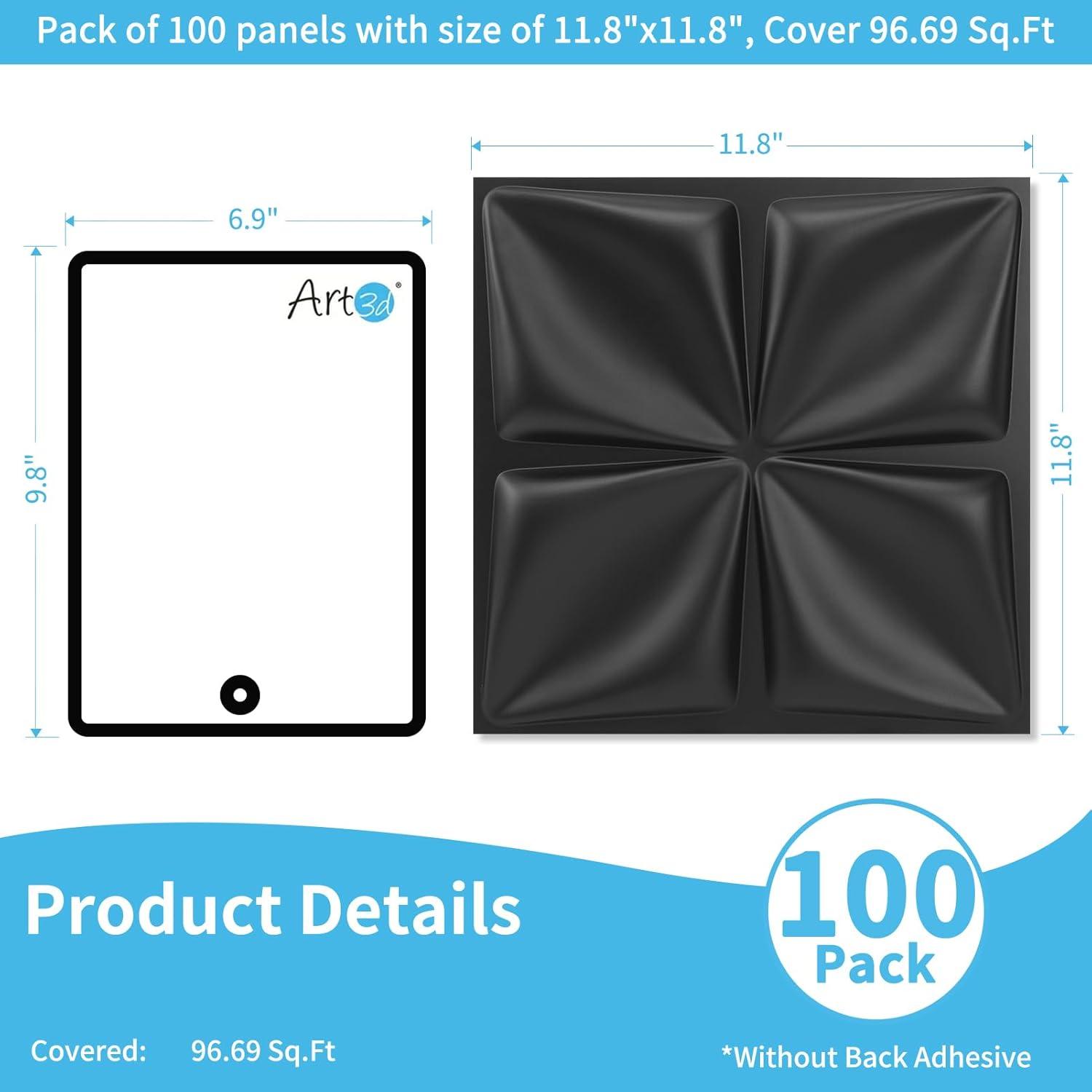imageArt3d White PVC 3D Wall Panels  32 SqFT of Stylish Wall Decor for Home ampamp Commercial SpacesLucky Leaves Black