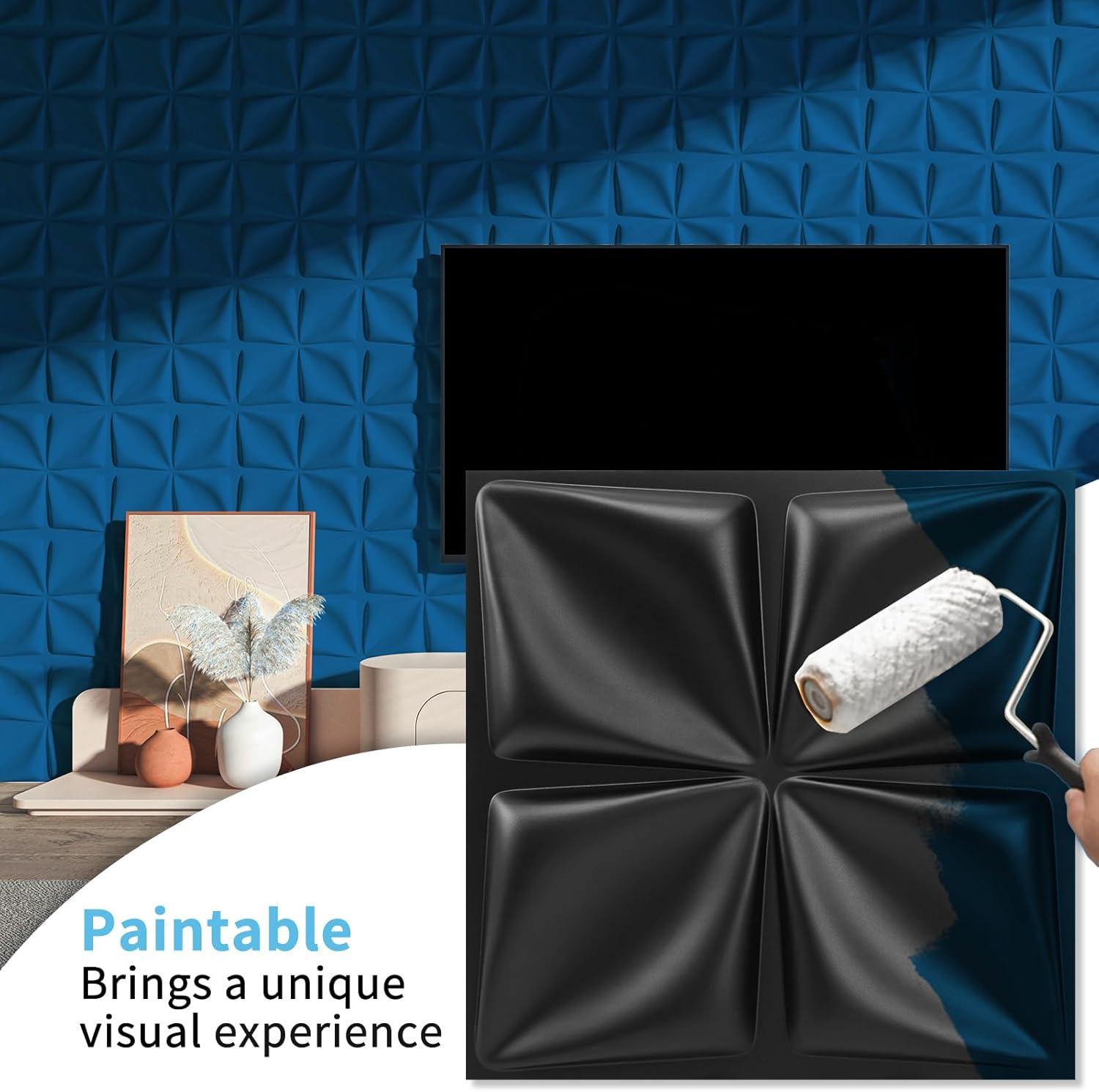 imageArt3d White PVC 3D Wall Panels  32 SqFT of Stylish Wall Decor for Home ampamp Commercial SpacesLucky Leaves Black