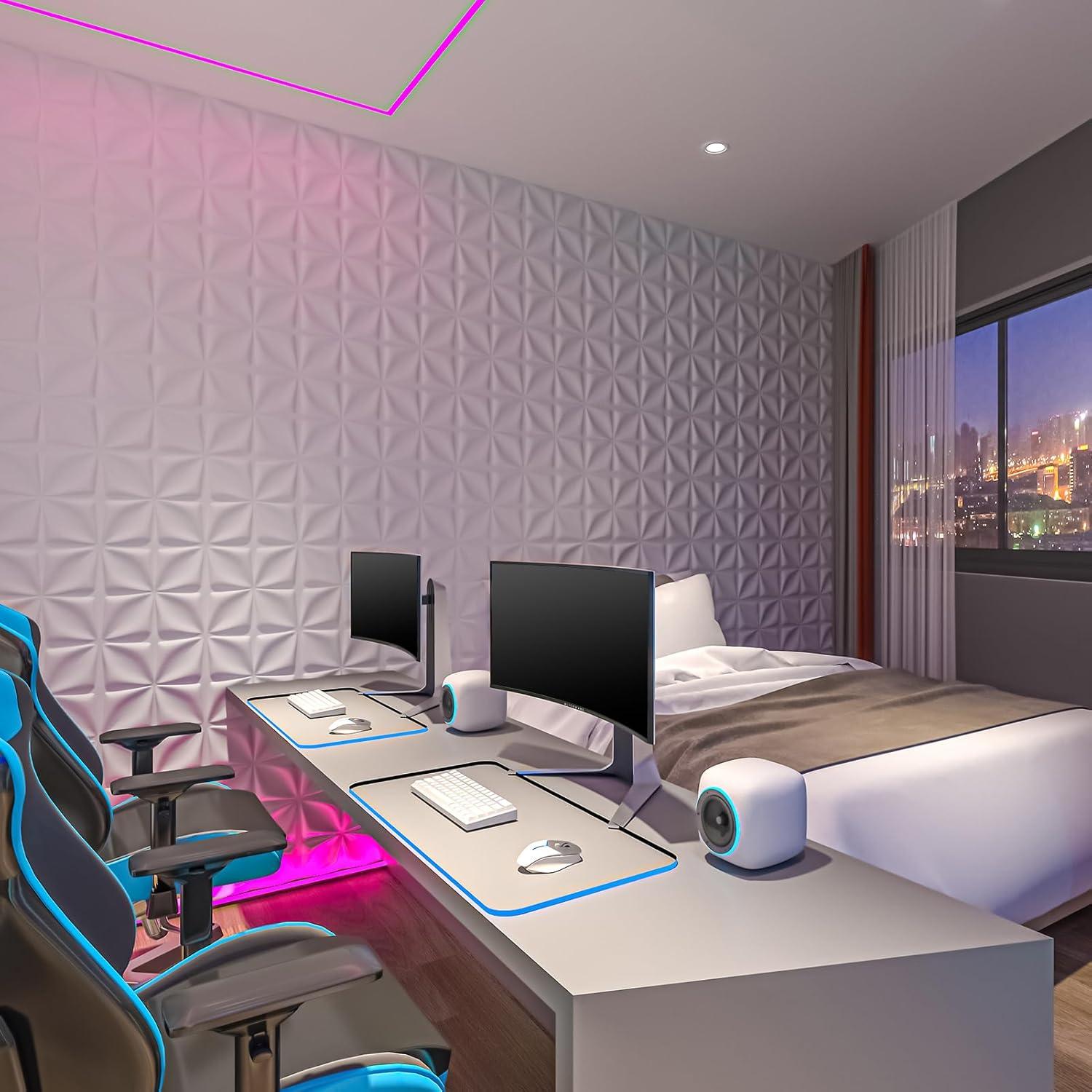 imageArt3d White PVC 3D Wall Panels  32 SqFT of Stylish Wall Decor for Home ampamp Commercial SpacesLucky Leaves White
