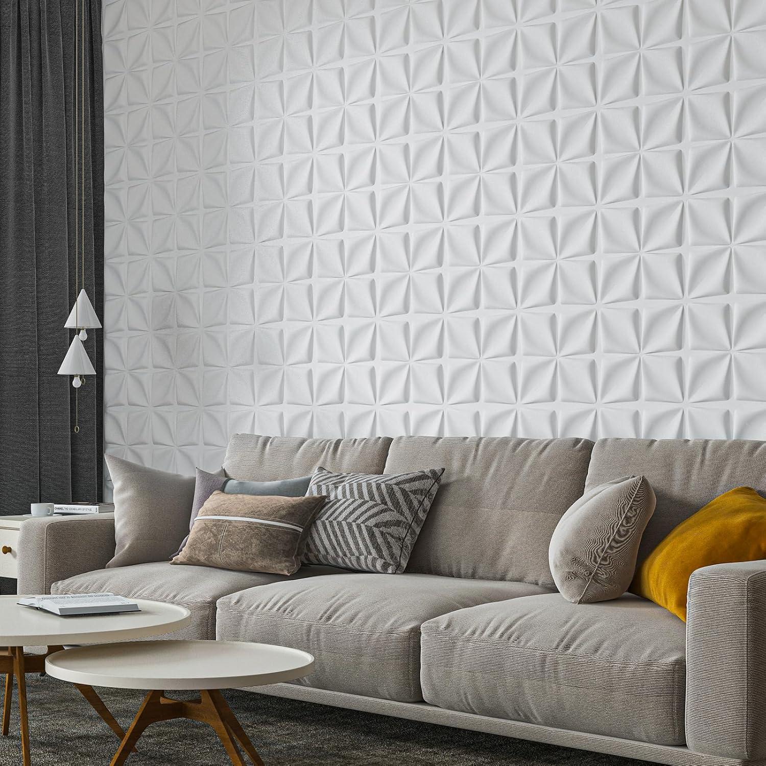imageArt3d White PVC 3D Wall Panels  32 SqFT of Stylish Wall Decor for Home ampamp Commercial SpacesLucky Leaves White