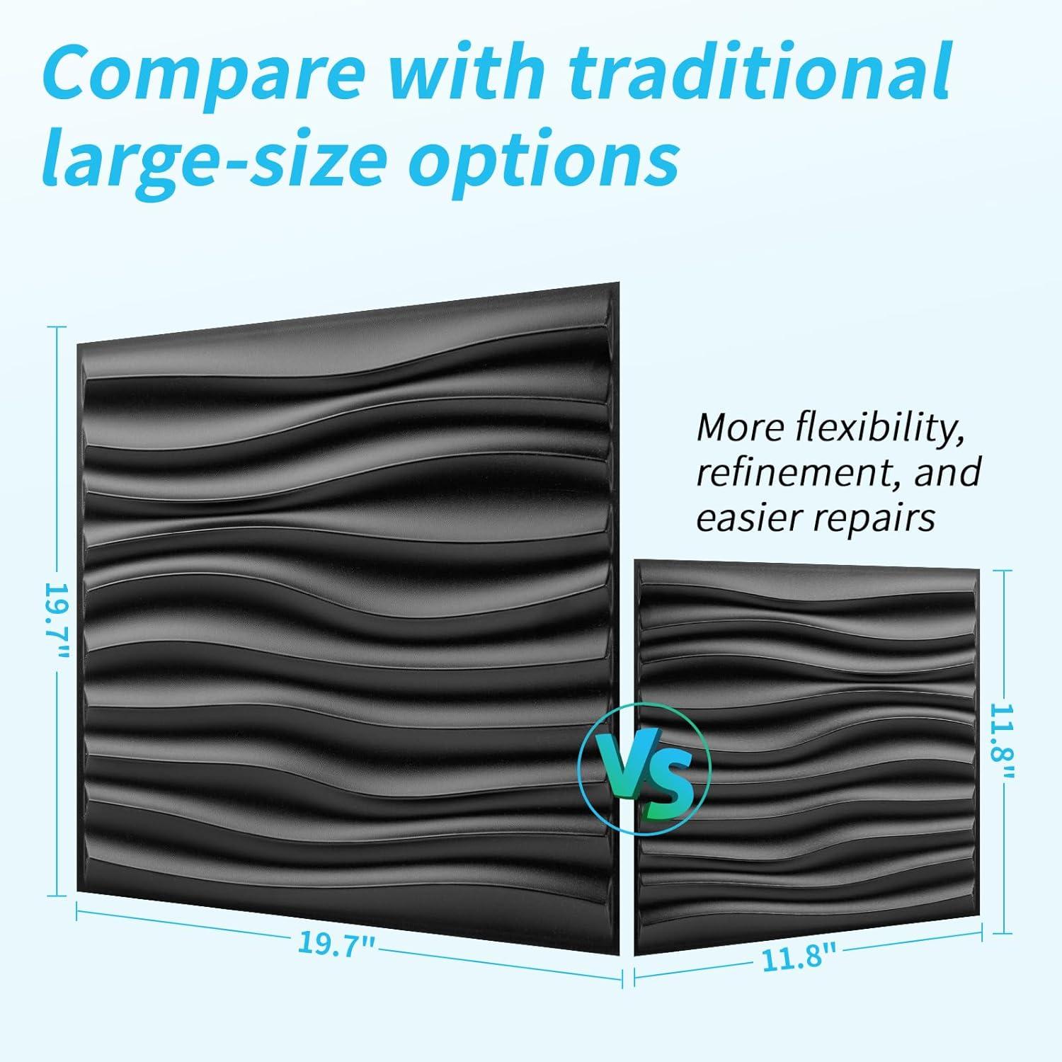 imageArt3d White PVC 3D Wall Panels  32 SqFT of Stylish Wall Decor for Home ampamp Commercial SpacesWavy Black