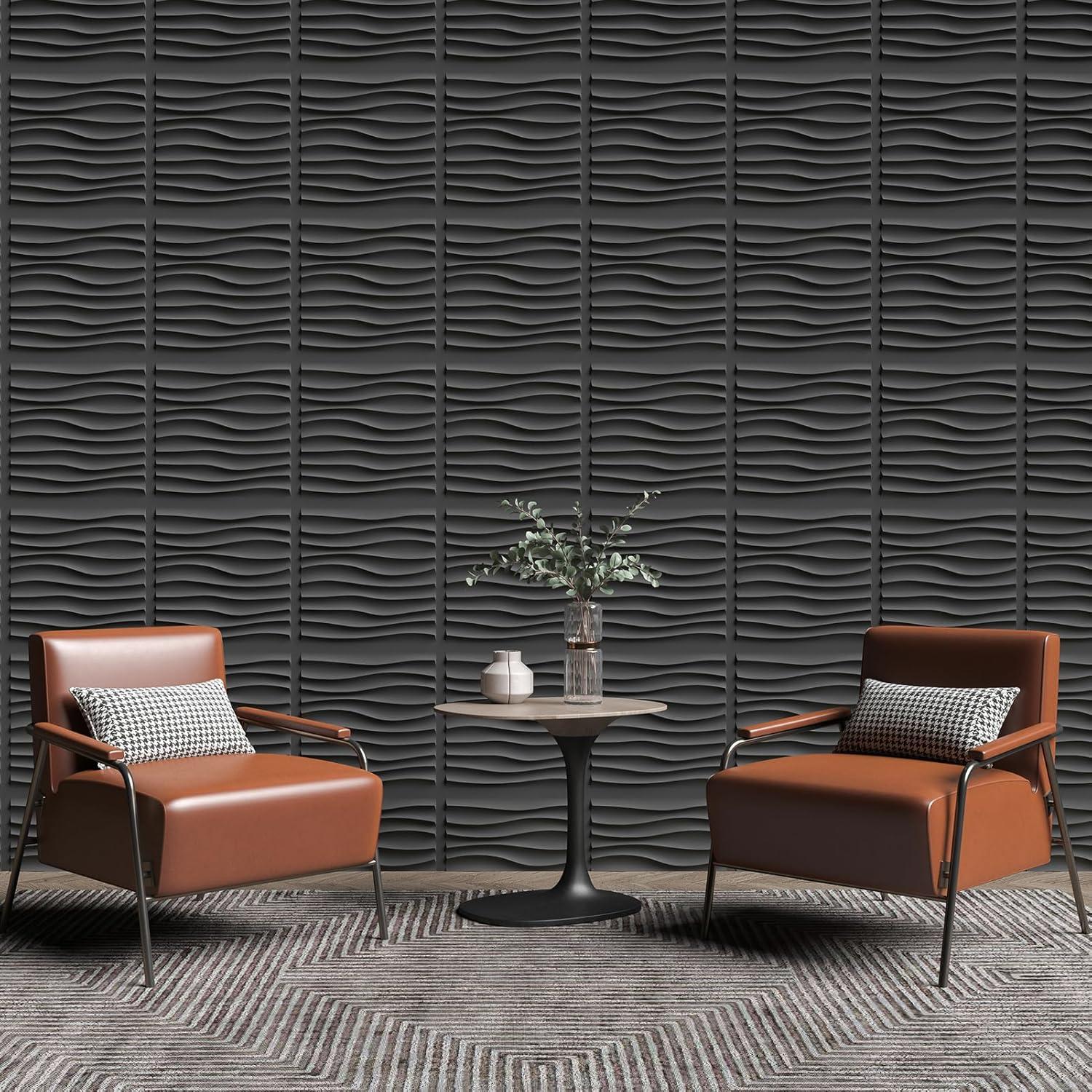 imageArt3d White PVC 3D Wall Panels  32 SqFT of Stylish Wall Decor for Home ampamp Commercial SpacesWavy Black