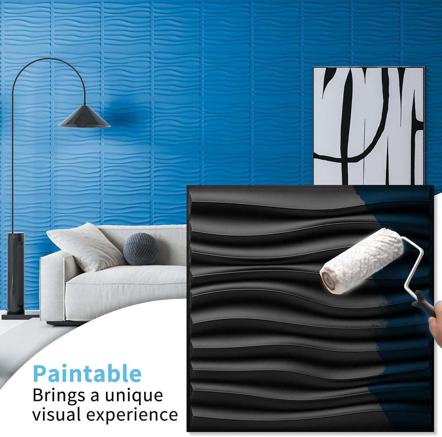 imageArt3d White PVC 3D Wall Panels  32 SqFT of Stylish Wall Decor for Home ampamp Commercial SpacesWavy Black