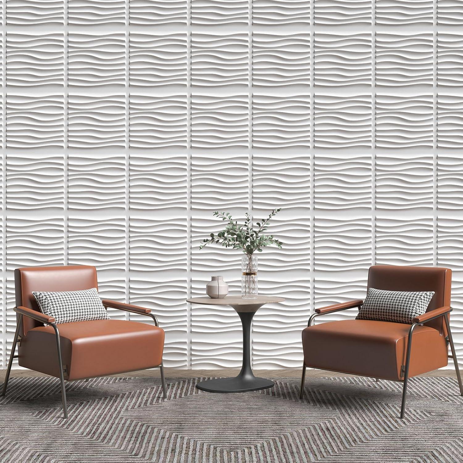 imageArt3d White PVC 3D Wall Panels  32 SqFT of Stylish Wall Decor for Home ampamp Commercial SpacesWavy White
